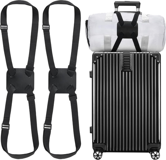 Chelmon Luggage Straps, Ajustable Elastic Bungee Belt for Suitcases, Add Extra Bag Easy and Securely for Travel (2 Pack Black)