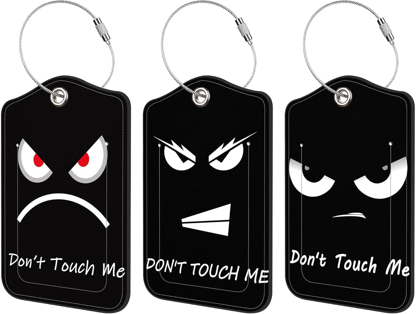 Don't Touch Me Luggage Tag for Suitcase 3 Pack Leather Luggage Tag with Privacy Flap Name ID Label and Metal Loop for Women Men Travel