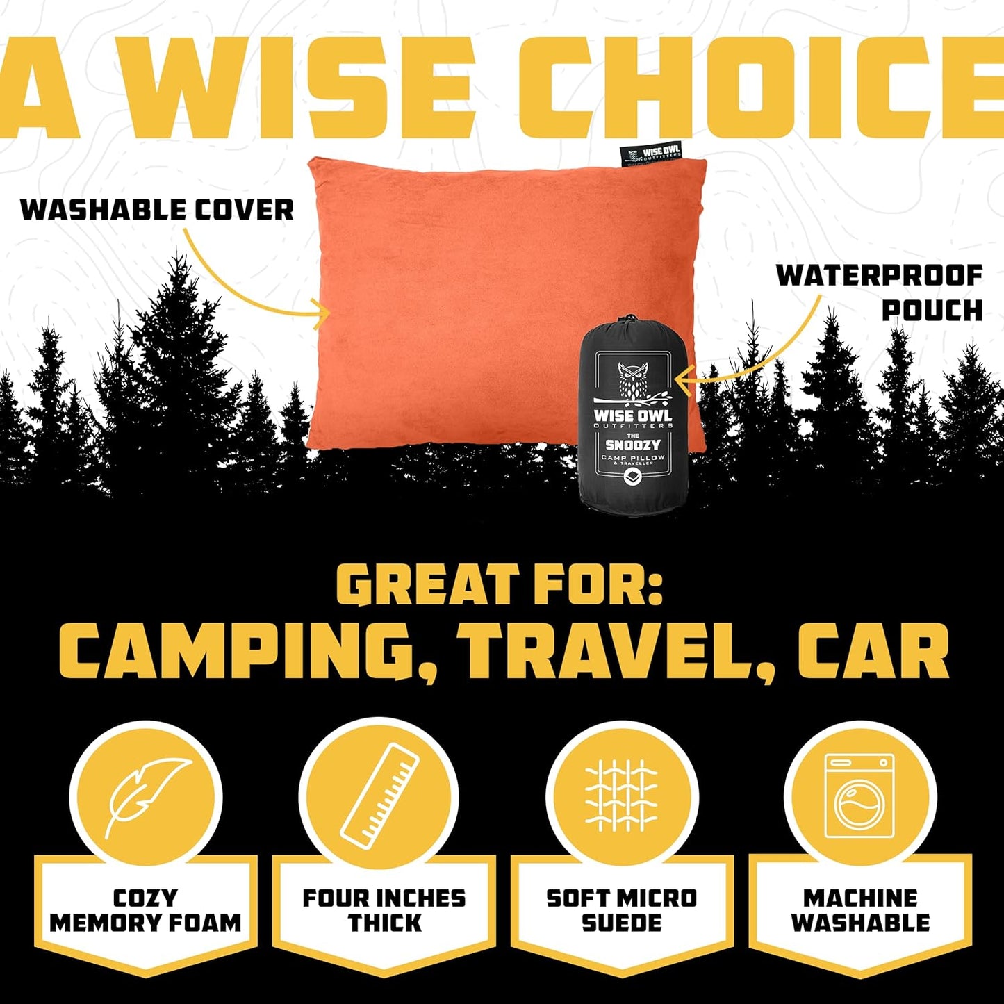 Wise Owl Outfitters Camping Pillow – Memory Foam Travel Pillow for Airplane Sleeping, Hiking
