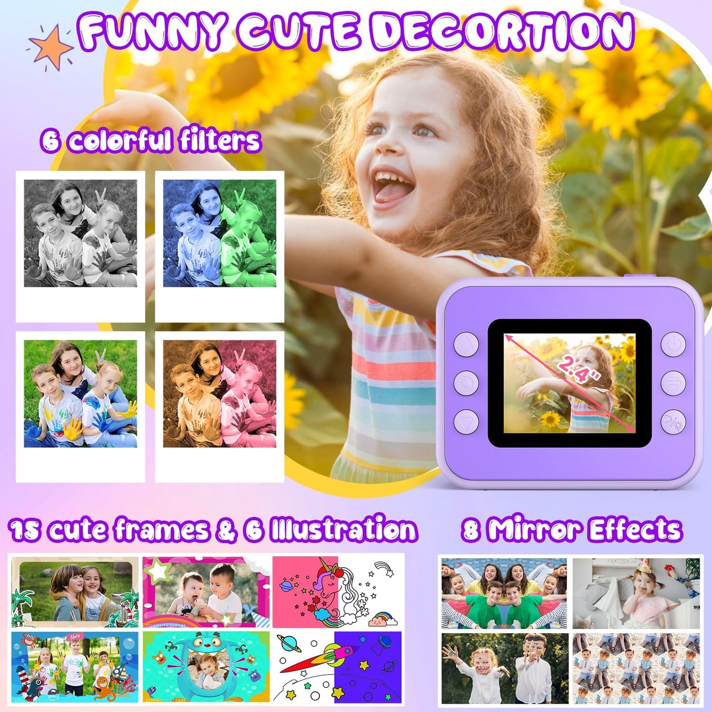 Kids Camera Instant Print, Christmas Birthday Gifts for Girls and Boys, 1080P HD Video Digital Kids