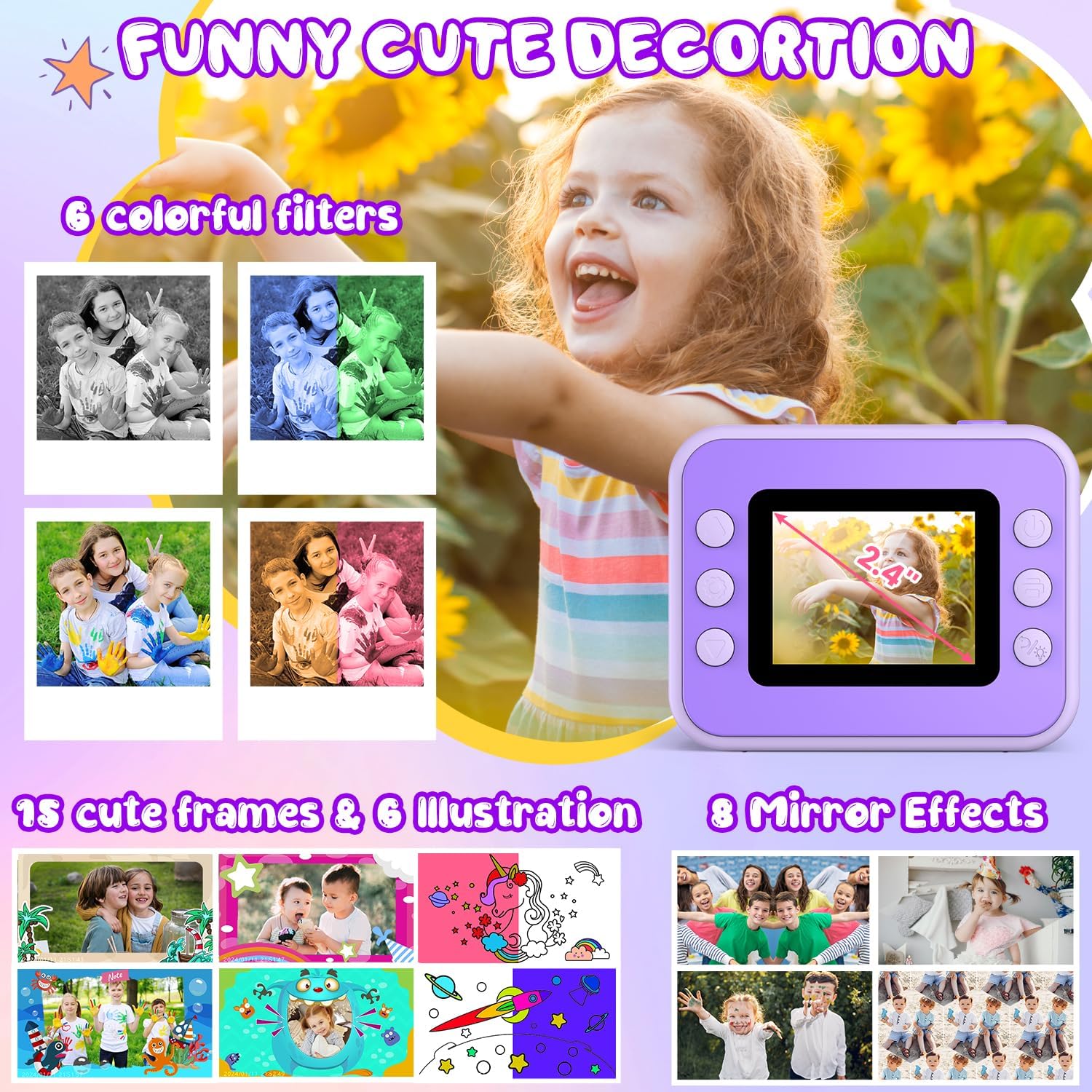 Kids Camera Instant Print, Christmas Birthday Gifts for Girls and Boys, 1080P HD Video Digital Kids
