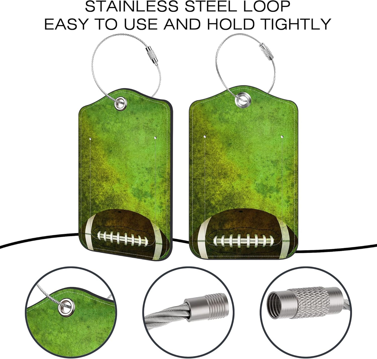 2 Pack Luggage Tags,American Football PU Leather Idea Baggage Tag with ID Labels Privacy Cover Metal Ring Men and Women Travel Bag Labels