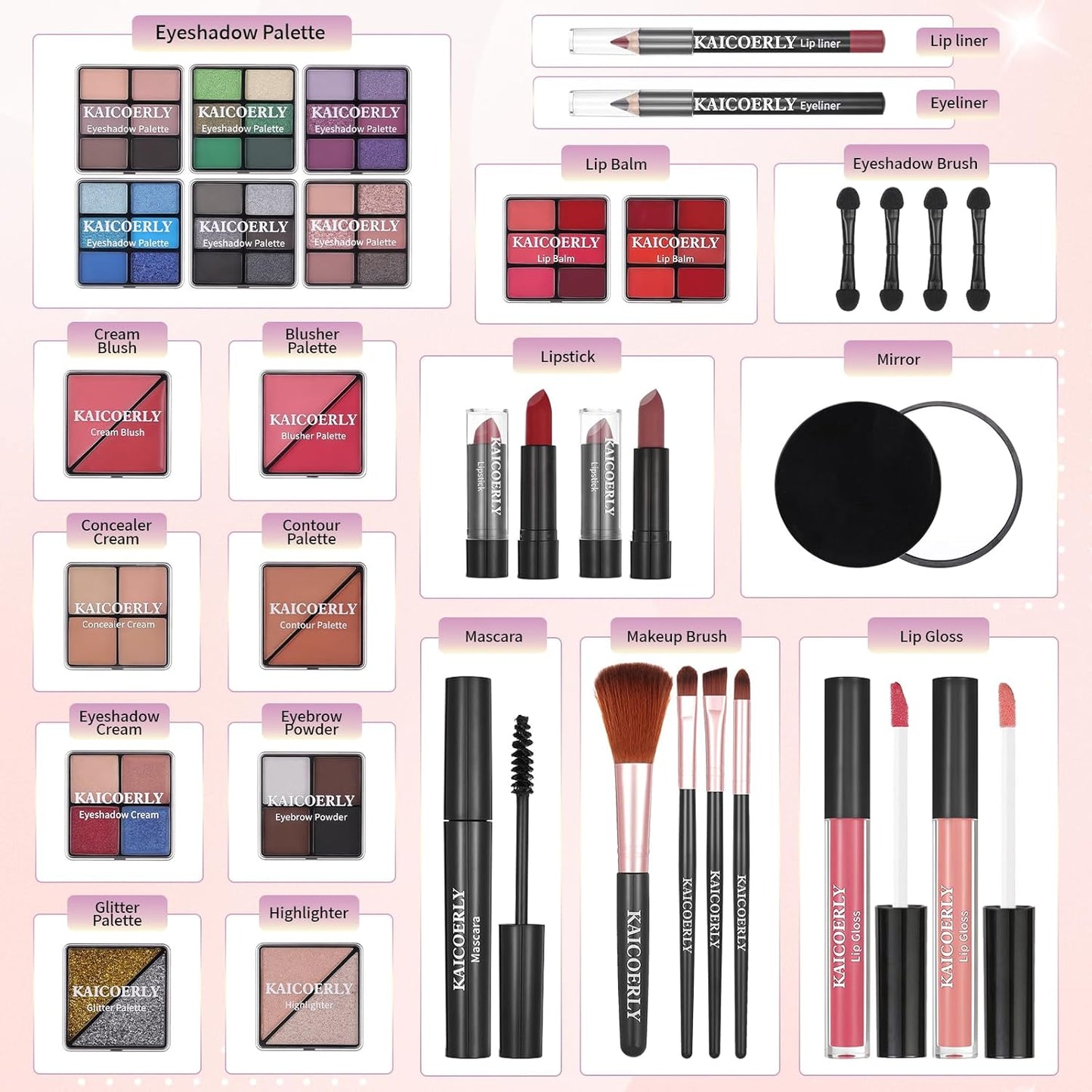 Makeup Kit for Women Girls, Fashionable Make Up Present Set for Beginners Professionals Traveler with Case, Makeup Essential with Eyeshadow Palette, Lip Gloss, Mascara,Foundation Face Primer(Rainbow)