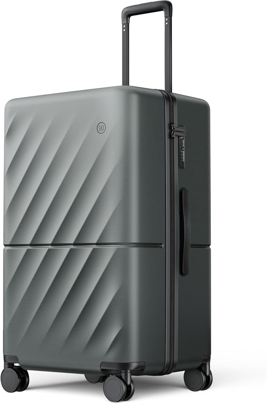 NINETYGO Trunk Luggage 26 Inch, Medium Checked Luggage with Double Spinner Wheels, Anti-Burst Zipper, Hard Case PC Suitcase, Lightweight Travel Luggage, TSA Approved (Slate Grey, Hudson)