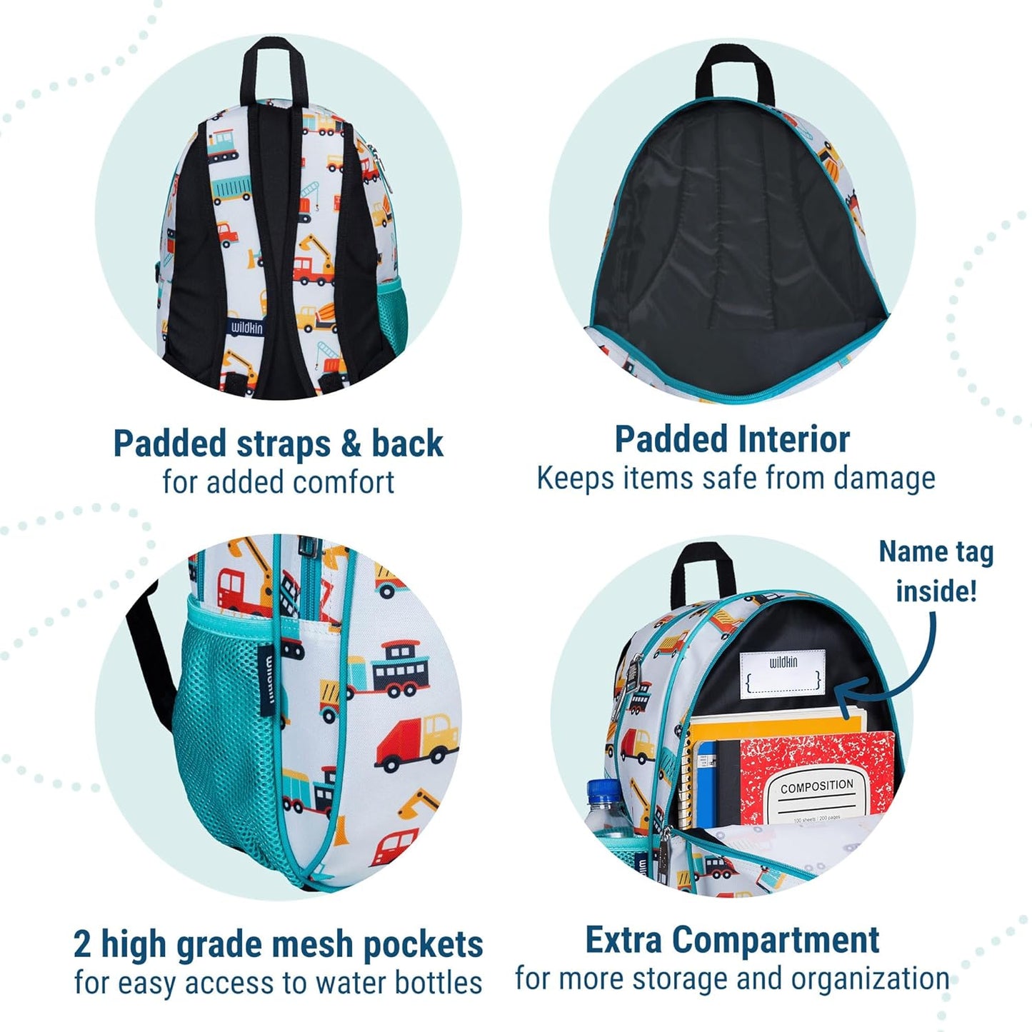Wildkin 15-inch Kids Backpack – Durable, Padded, Adjustable for School & Travel - Modern Construction