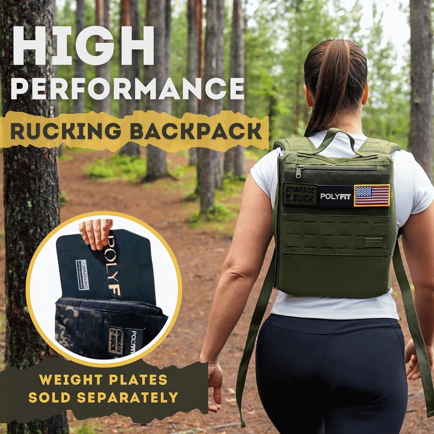 Polyfit Rucking Backpack 2.0 - Weighted Ruck Pack for Weight Plates - Patent Pending Side-Loading Rucksack for Walking, Running, Rucking, Strength and Endurance Training - Tan
