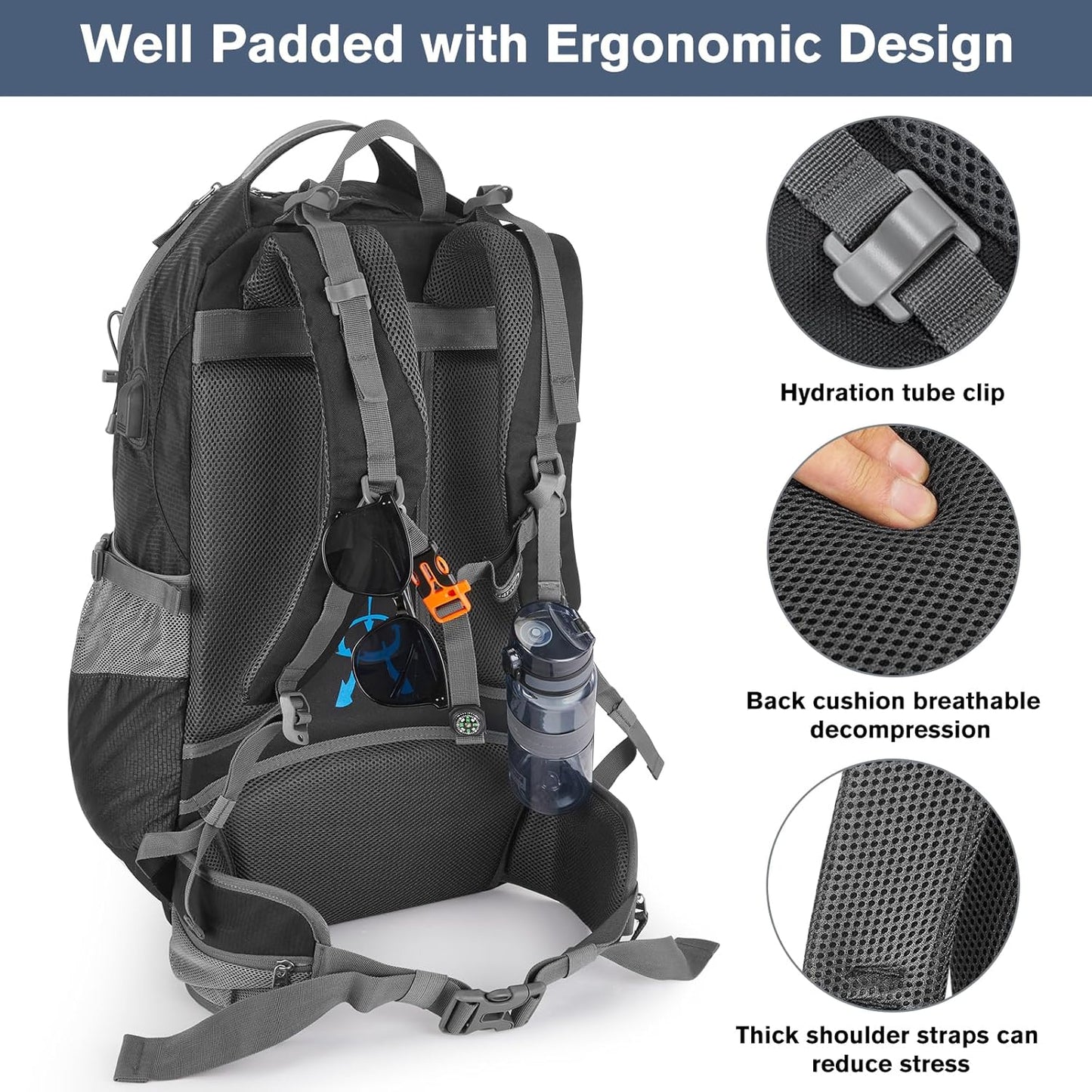 G4Free 50L Hiking Backpack Waterproof Daypack Outdoor Camping Climbing Backpack with Rain Cover for