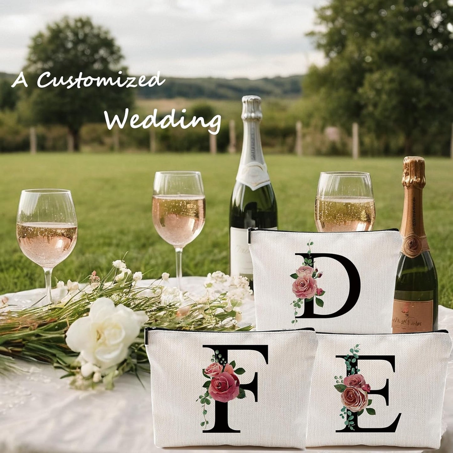 Initial A-Z Personalized Letter Makeup Bag, Monogrammed Bridesmaid Gifts/Presents Cosmetic Bag, Portable Stationery Storage Organizer Pouch, Friendship Love Travel Makeup Bags