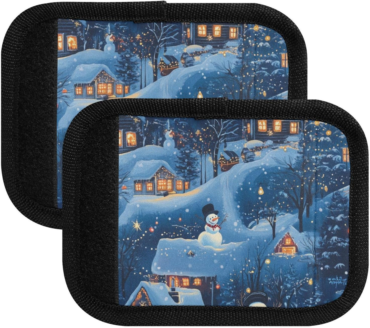 Christmas Village Night Snowman 4 Pack Luggage Handle Wraps Covers for Suitcase Identifiers Bag Tags Travel Accessories