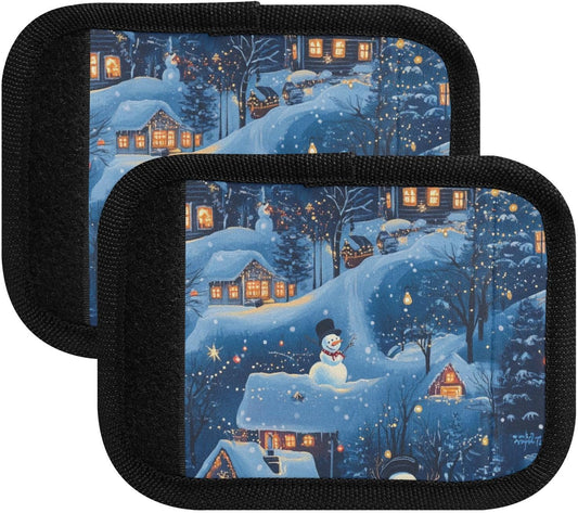 Christmas Village Night Snowman 2 Pack Luggage Handle Wraps Covers for Suitcase Identifiers Bag Tags Travel Accessories