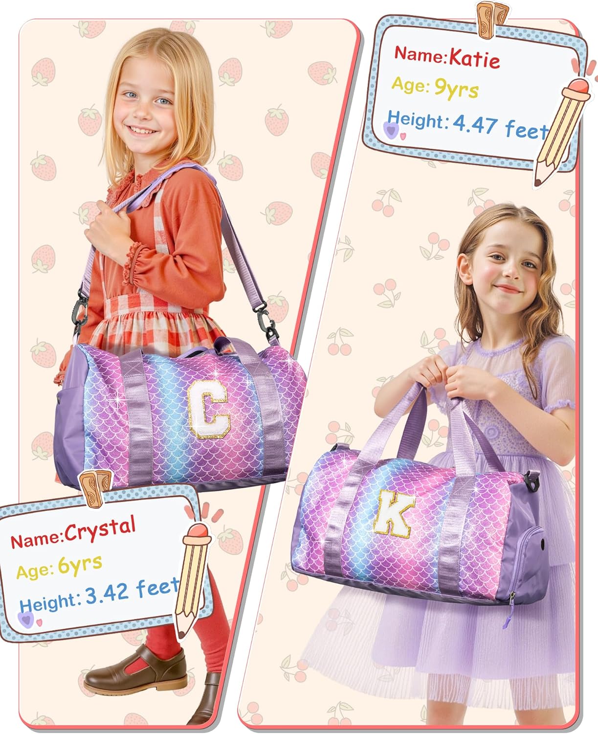 Travel Stuff for Kids-Girl Gym Bag with Shoe Compartment, Kid Weekender Dance Bags, Initial Travel