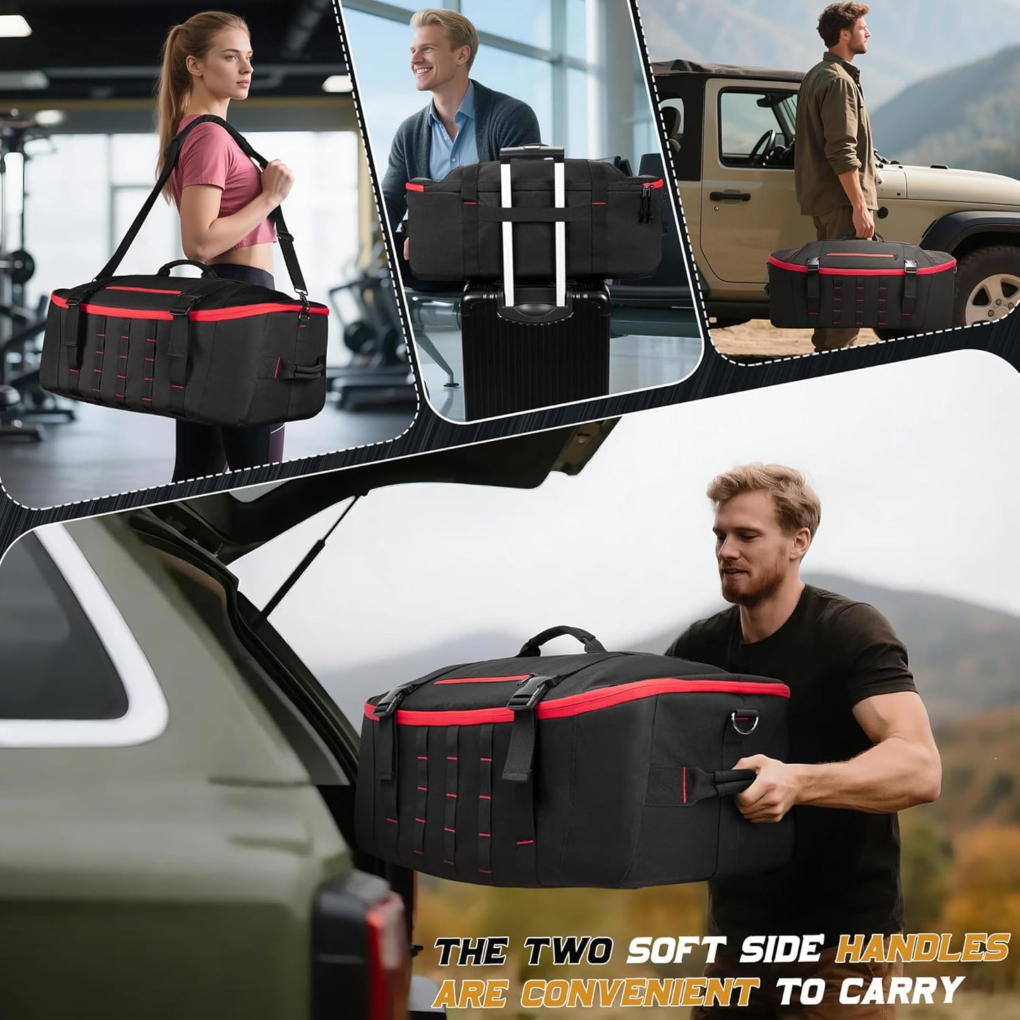 65L Tactical Duffle Bag Gym Bag with Backpack Straps, Wet Pocket and Detachable Dividers, Duffle