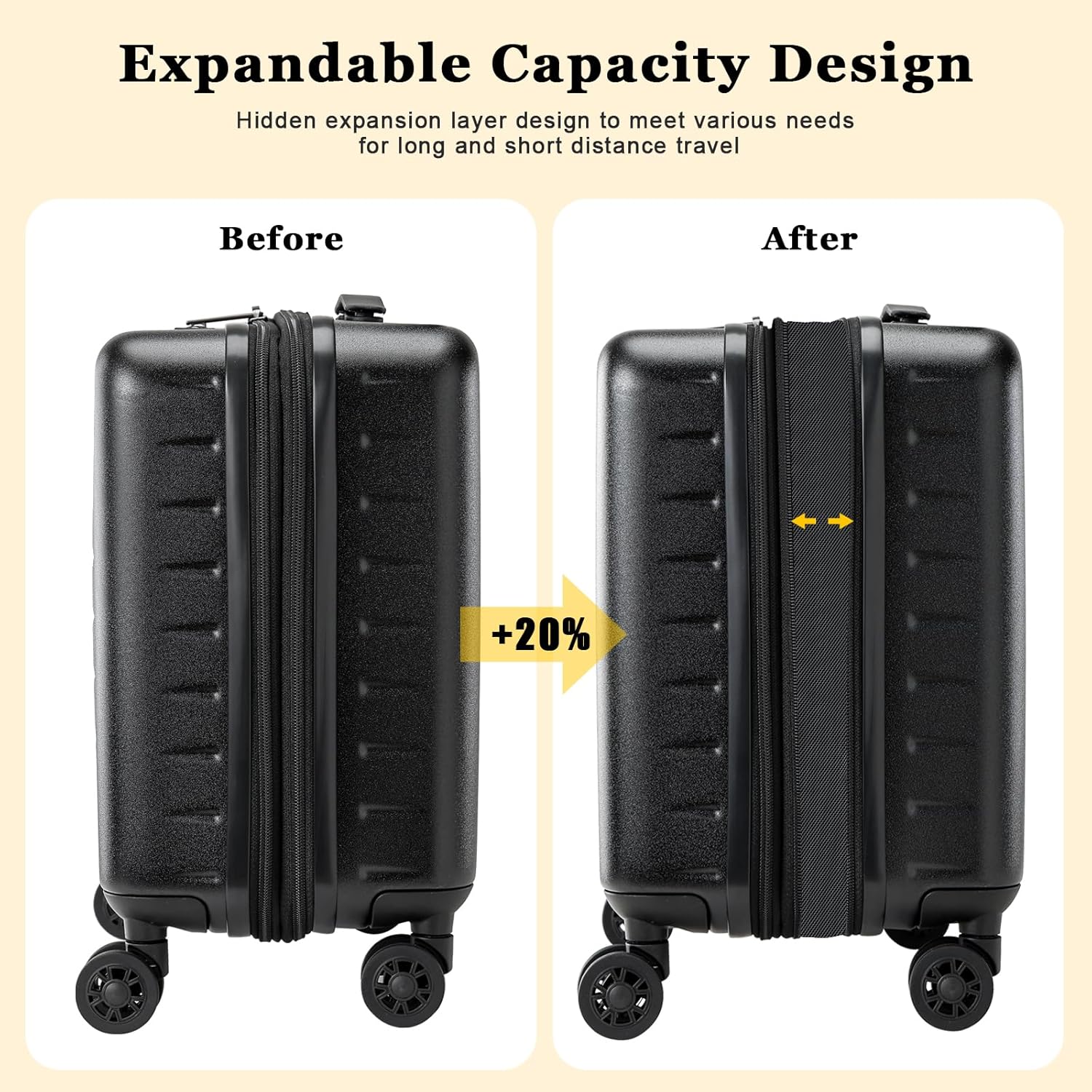 16 Inch Carry On Luggage Airline Approved, Expandable Lightweight ABS+PC Hard Shell Suitcases with