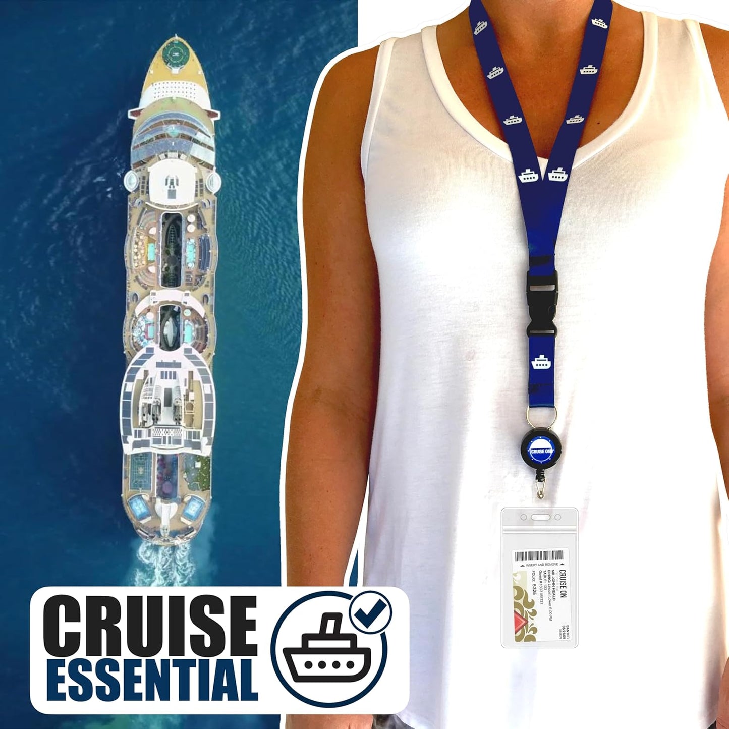 Cruise On Royal Caribbean Luggage Tag Holders (4 Pack) & Lanyards (2 Pack) – Large, Clear, Waterproof Cruise Essentials 2025-2026 – Secure Ship Tags & Cards (Royal & Navy Blue)