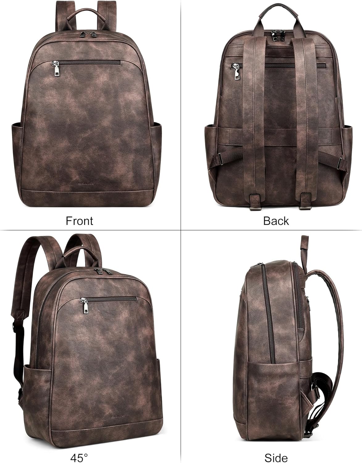 MASINTOR 15.6 inch Leather Laptop Backpack Purse for Women, Designer Travel and Work Bag with Laptop Compartment Retro Coffee