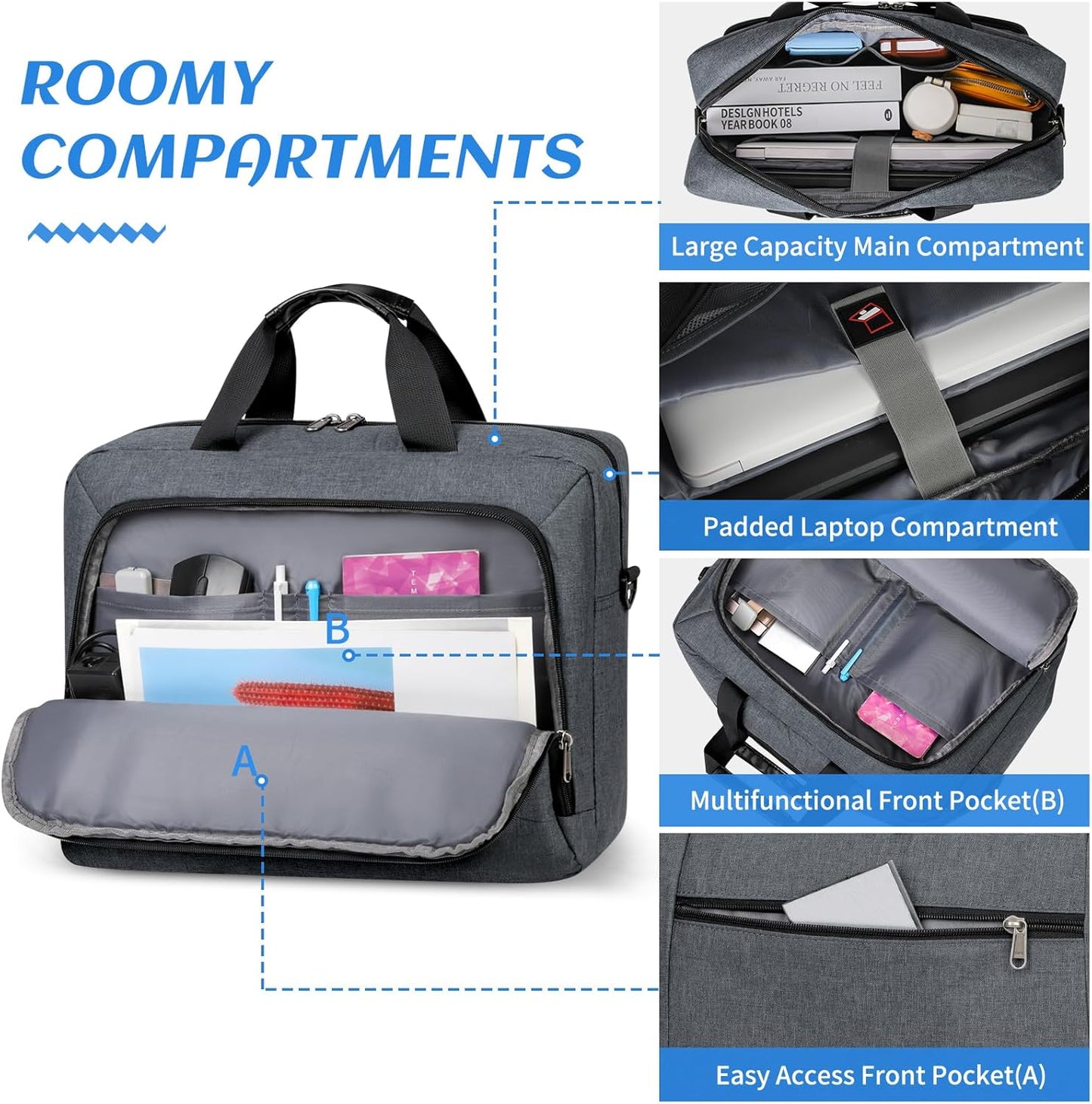 Dakuly Laptop Bag 17.3 Inch Laptop Briefcase Large Waterproof Laptop Case for Men Women Business Office Work Computer Bag 17 Inch Adjustable Shoulder Messenger Bag, Grey