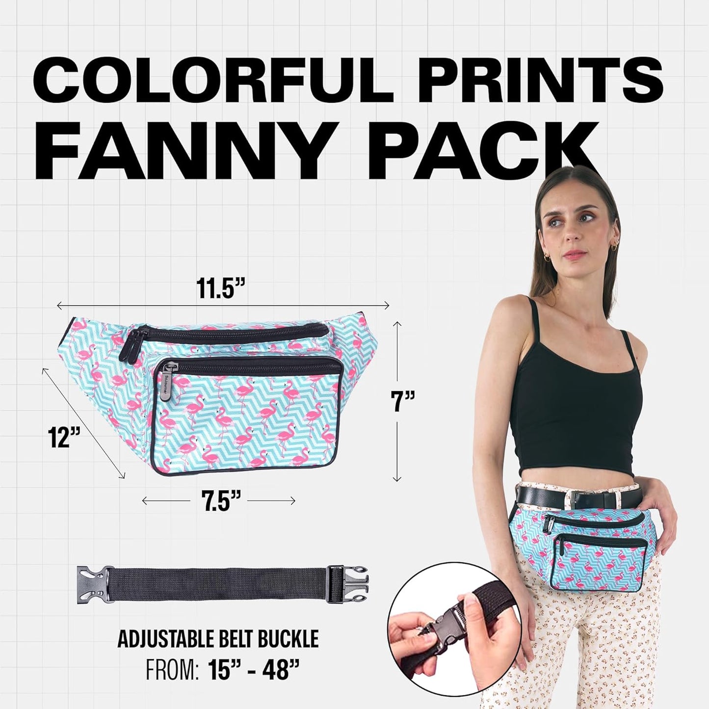 Fanny Pack Belt bag - Crossbody Waist Bag for Men or Women - Hands-Free, Waterproof Large Bumbag for Hiking, Running, and Travel (Flamingo)