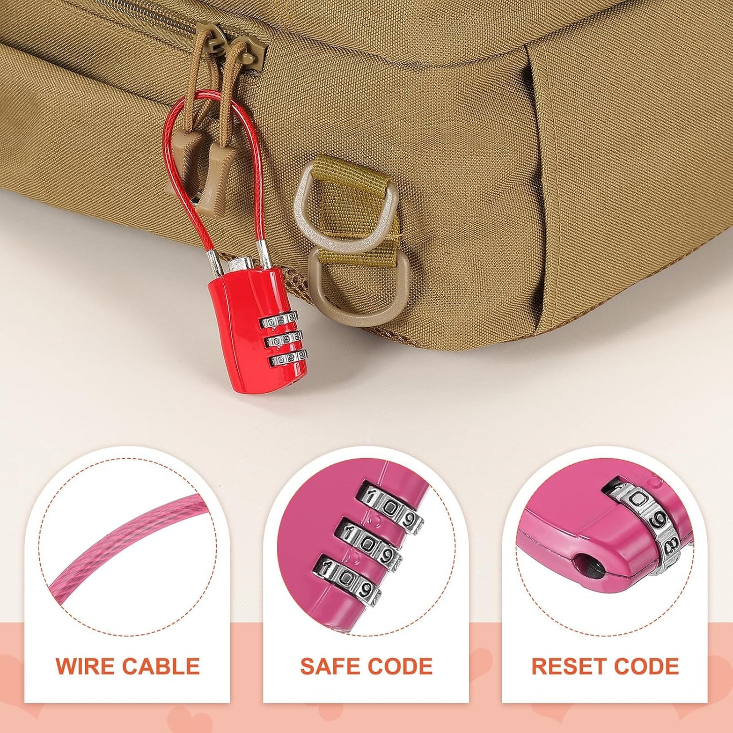MECCANIXITY 2 Pcs Luggage Travel Lock, 3 Digit Cable Combination Lock 1-3/16" Width Body with 12"