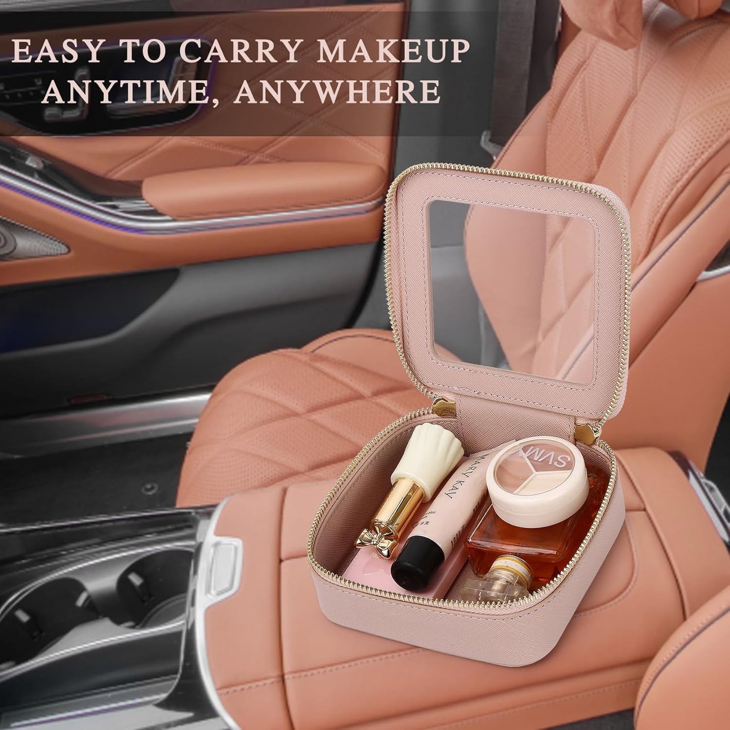 Small Clear Makeup Bag for Women Mini Cosmetic Bag Travel Toiletry Bag Purse Organizer with Zipper Car Essentials (Pink, Mini)