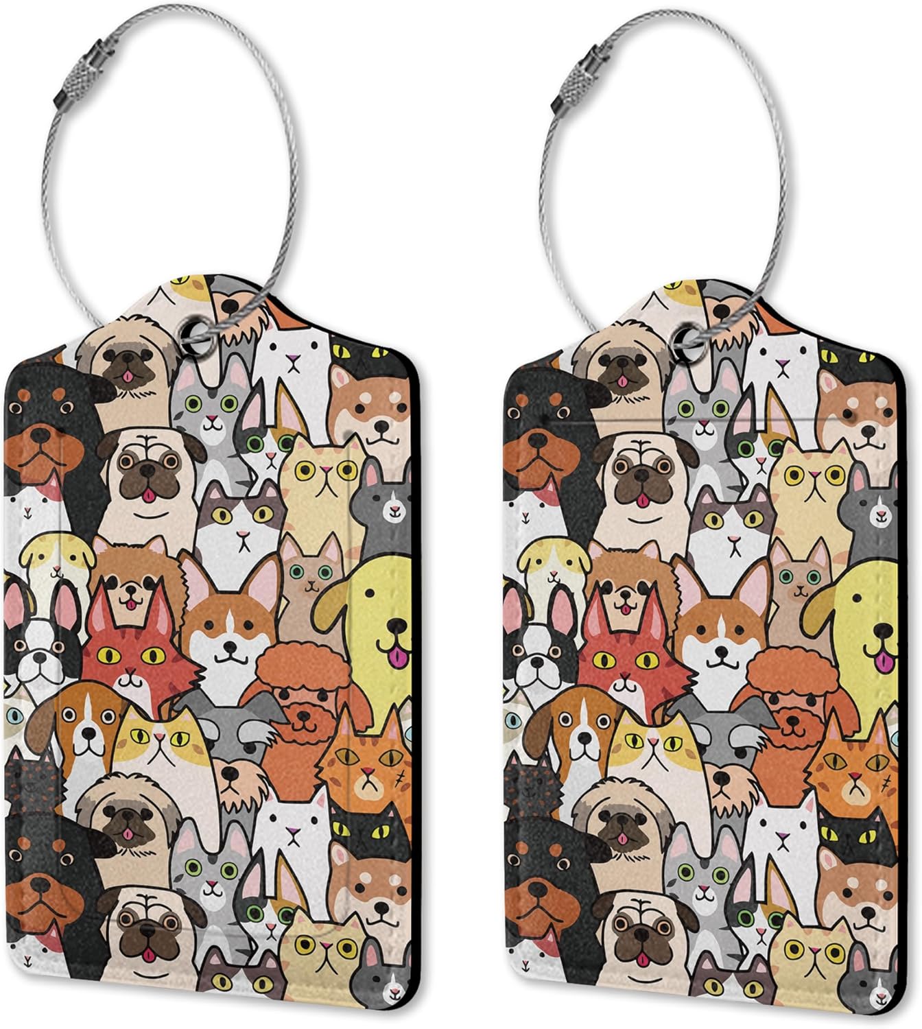 Luggage Tags for Suitcase, 2 Pack Cute Dogs Cats Luggage Tag with Privacy Flap Leather Travel Cruise, Name ID Label and Metal Loop for Women Men Girls Suitcase Baggage Bag Backpack