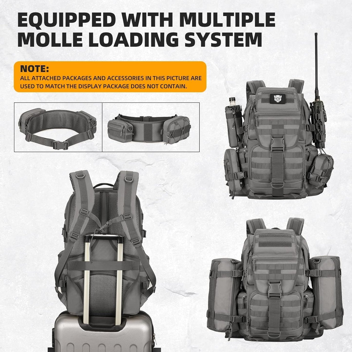 50L Military Tactical Backpack 3 Day Assault Pack Molle Daypack Hiking Backpack for Men and Women (Gray)