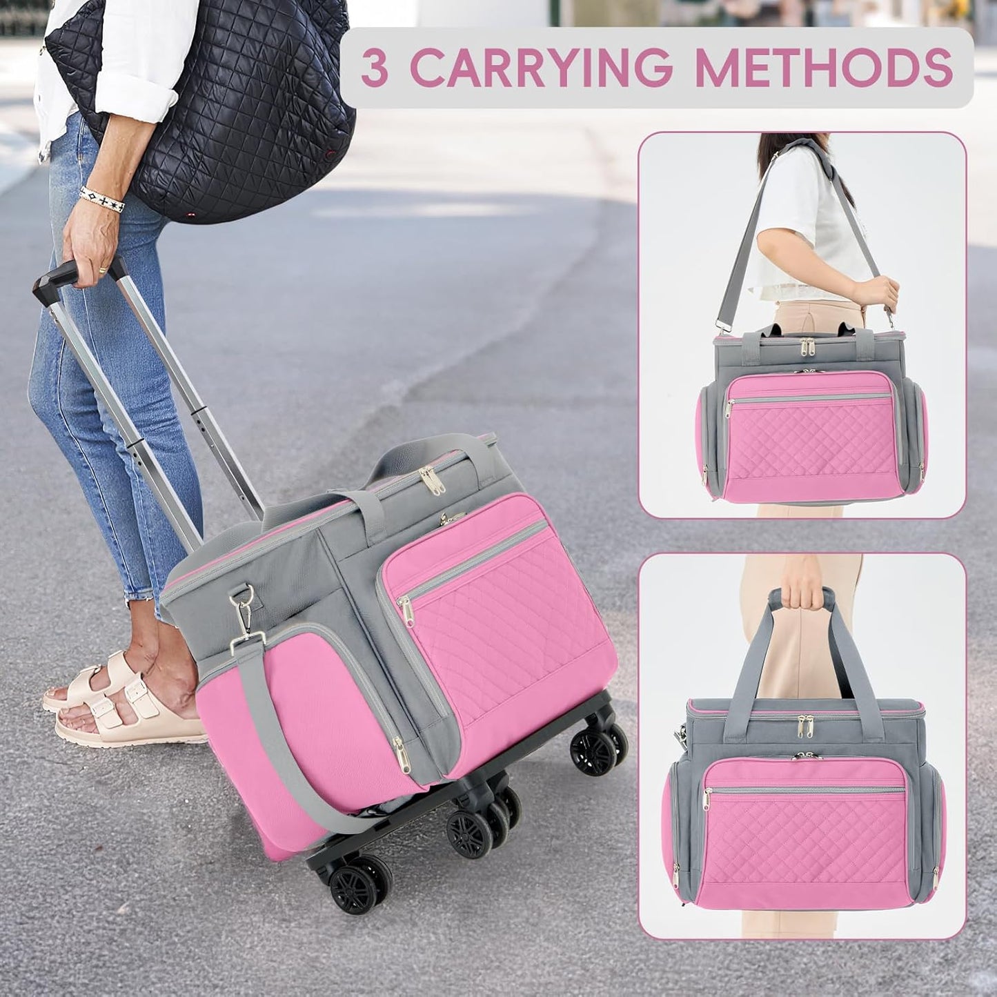 2025 Rolling Teacher Tote Bag with Accordion File Organizer