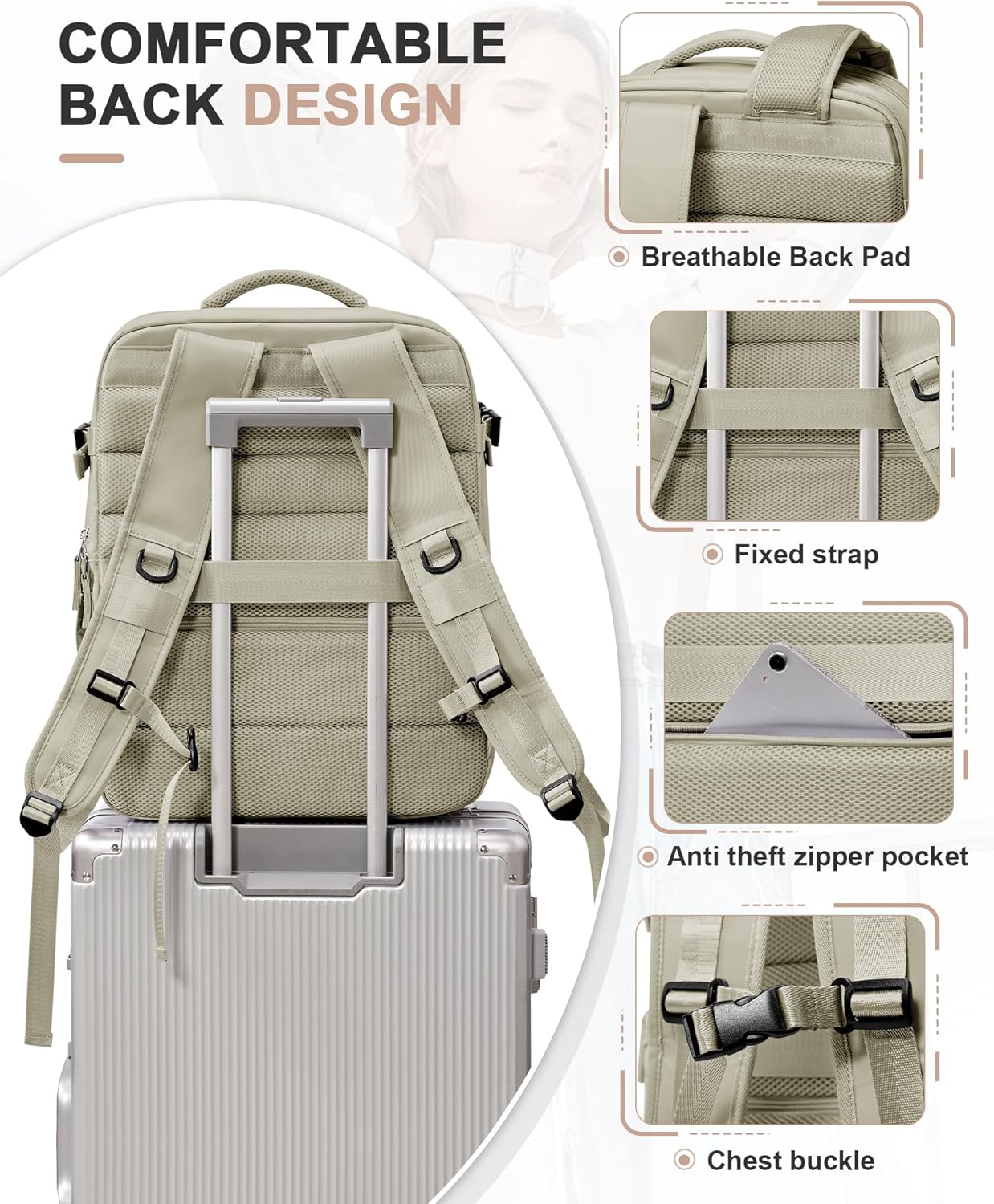 VGCUB Travel Backpack for Women Men for Spirit Airlines Personal Item Bag 18x14x8 Inches Laptop College Backpack,Waterproof Carry on Flight Approved Work Backpack Mochila de Viaje,Large Grey brown