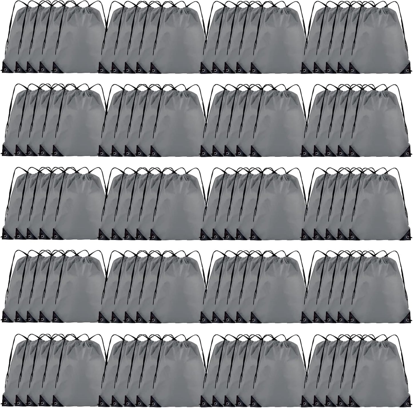 Drawstring Backpack Bulk 100Pcs Cinch Bag, Polyester Drawstring Bags for Gym Beach Sports Short Trip Party (Grey)