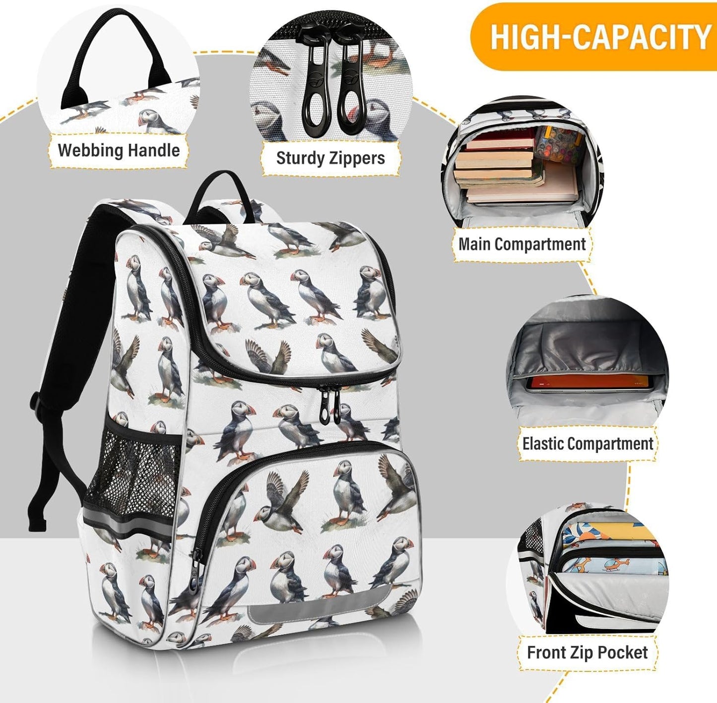 Puffins Cute Backpack For Girls Kids Backpack Boys Teen School Bag Bookbag Travel Daypacks