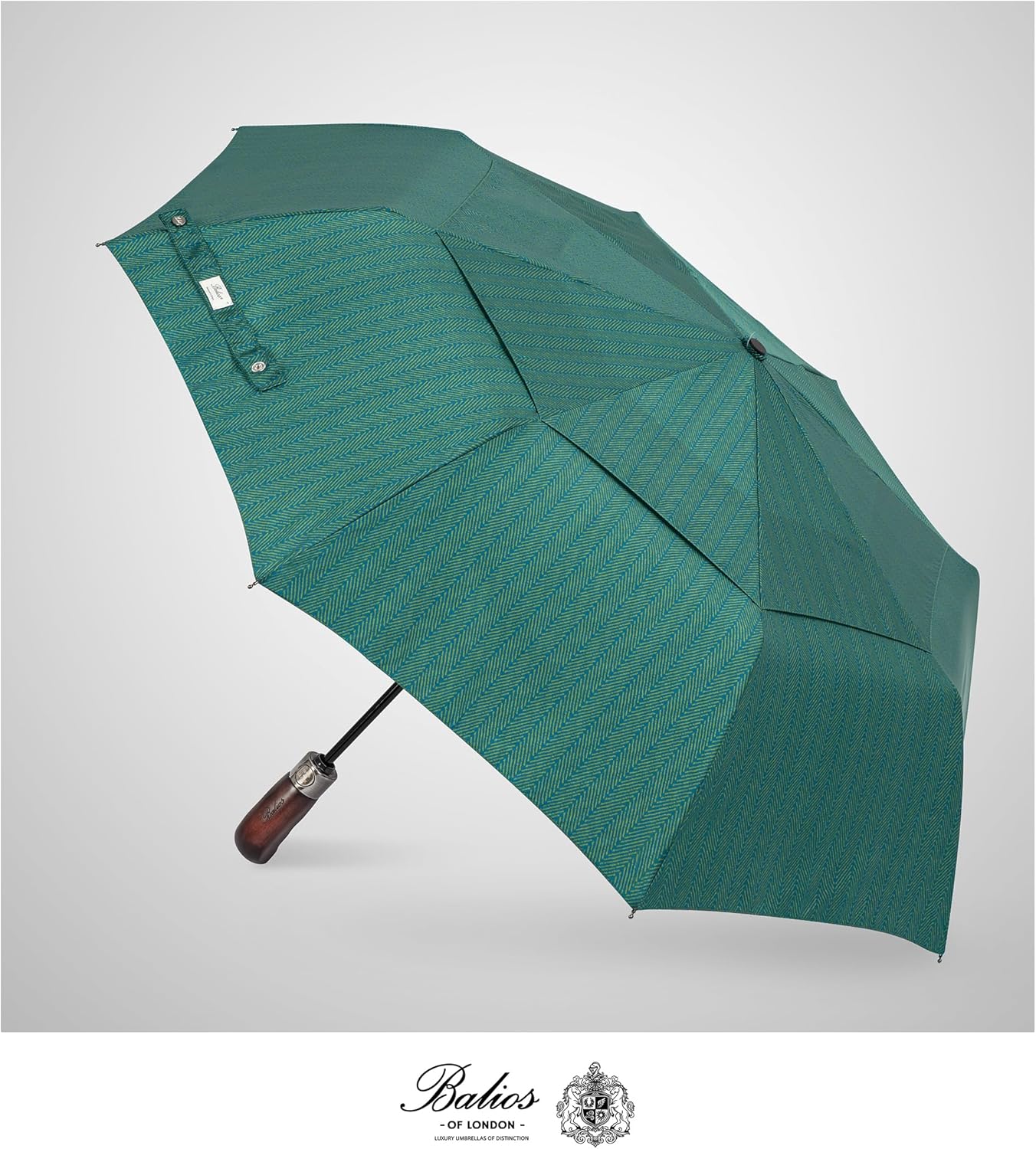 Balios Travel Folding Umbrella with Real Wood Handle Auto Open Close Vented Windproof Canopy