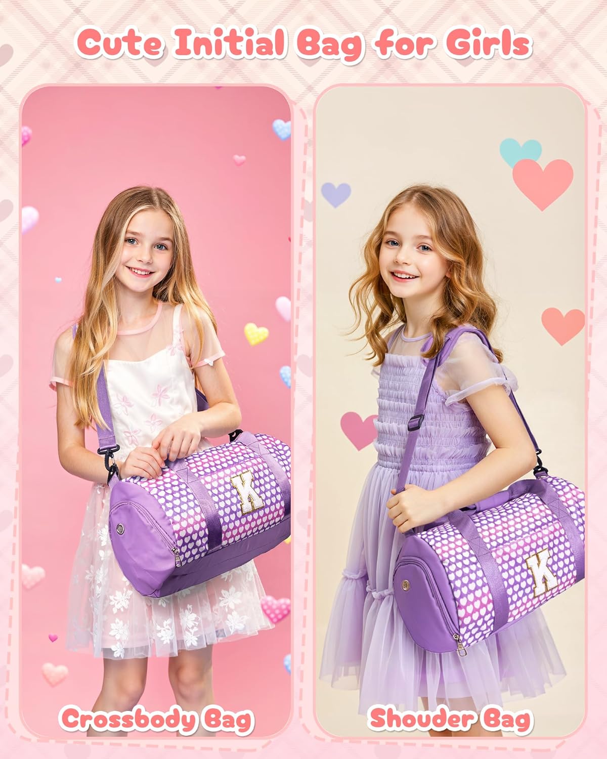 Gifts for Teenage Girl, Girls Travel Duffel Bag, Kids Initial Overnight Bags with Shoe Compartment