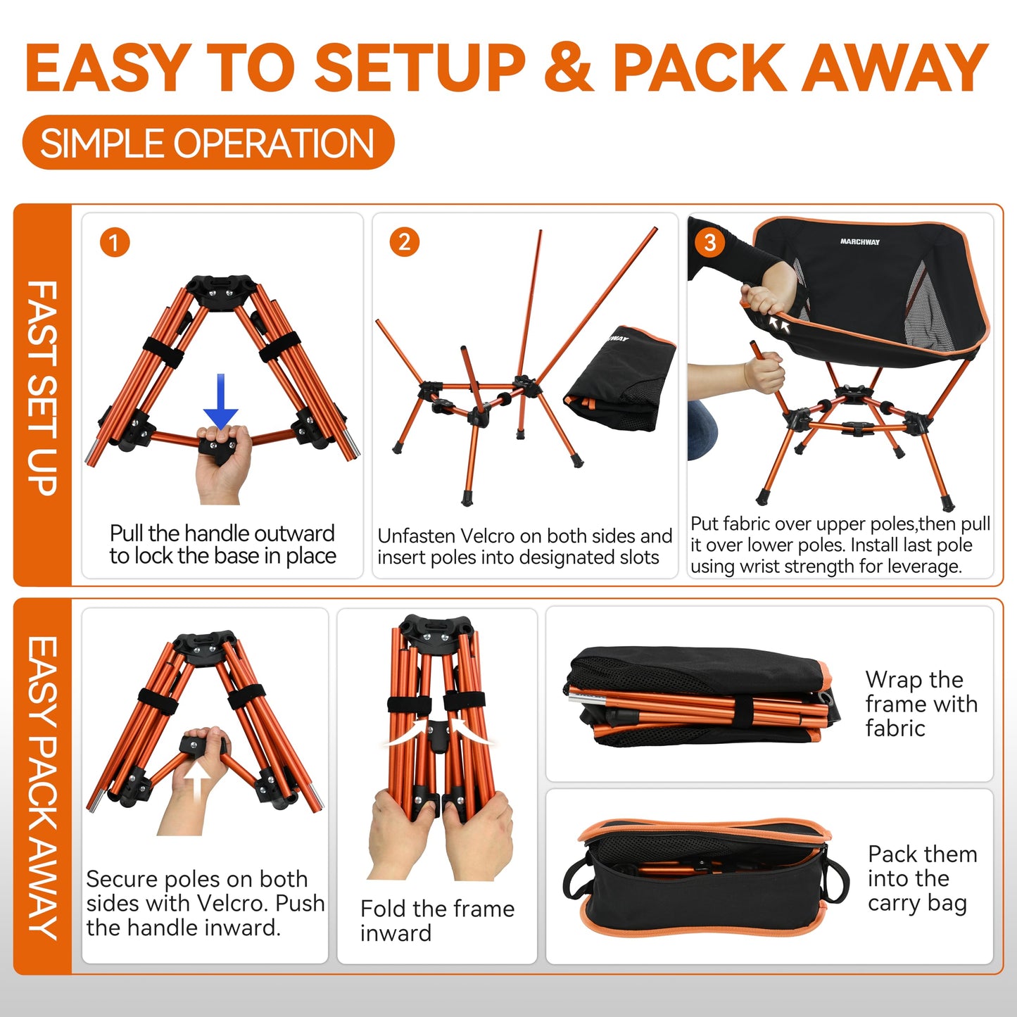 MARCHWAY Lightweight Folding Camping Chair, Portable Foldable Compact for Outdoor Camp, Travel