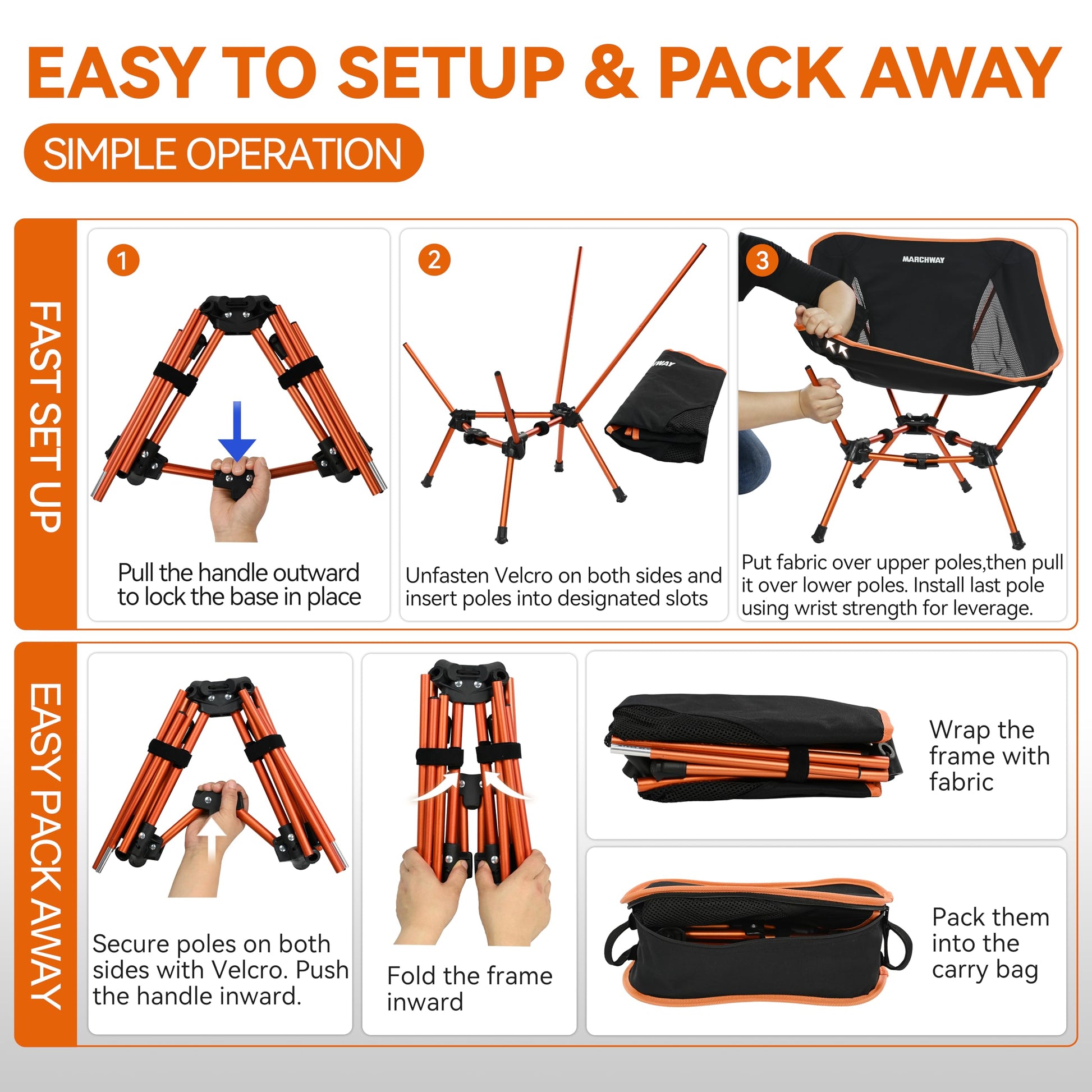 MARCHWAY Lightweight Folding Camping Chair, Portable Foldable Compact for Outdoor Camp, Travel