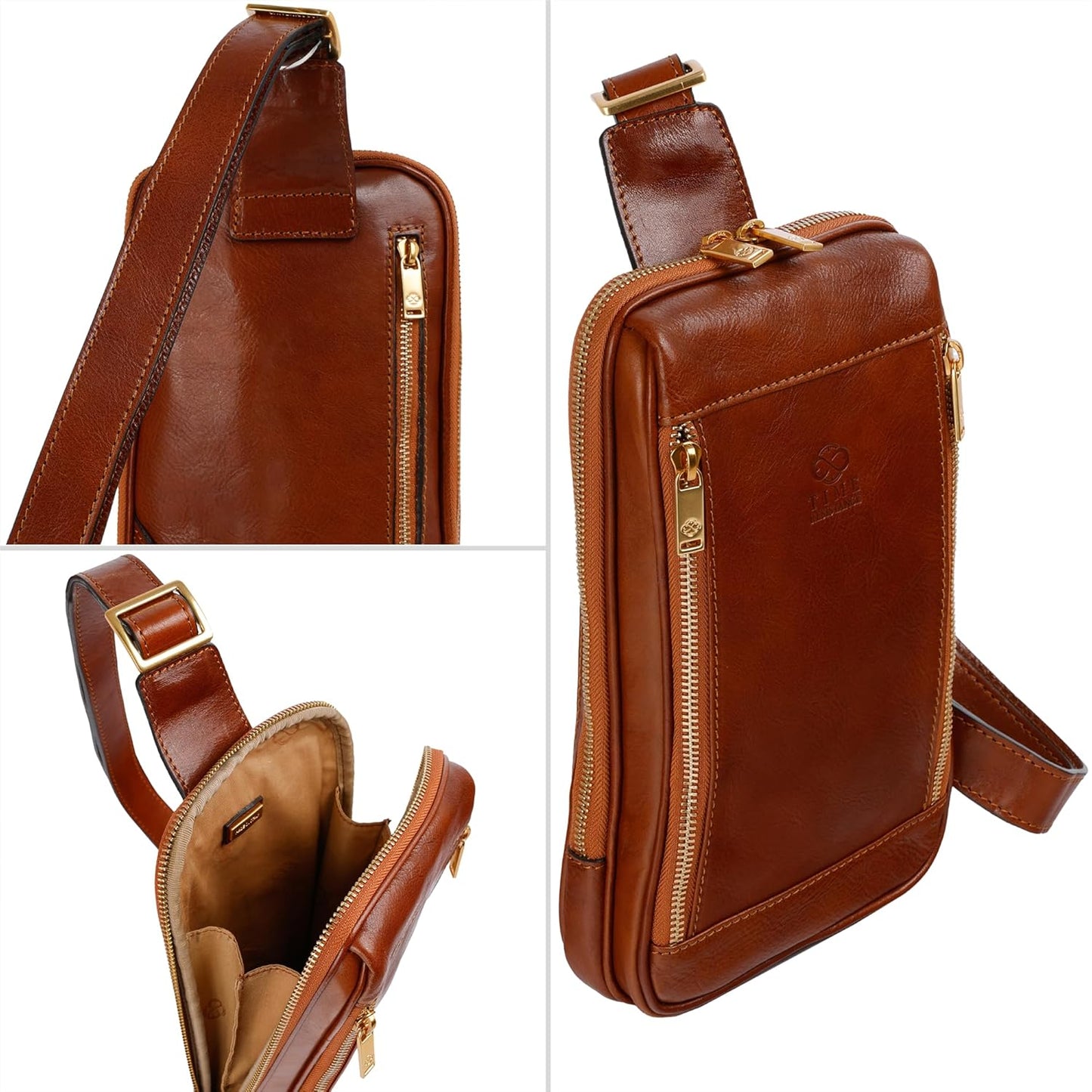 Time Resistance Leather Crossbody Bag - Brown Sling Bag - Messenger Bag for Men and Women - Handmade Shoulder Bag Backpack