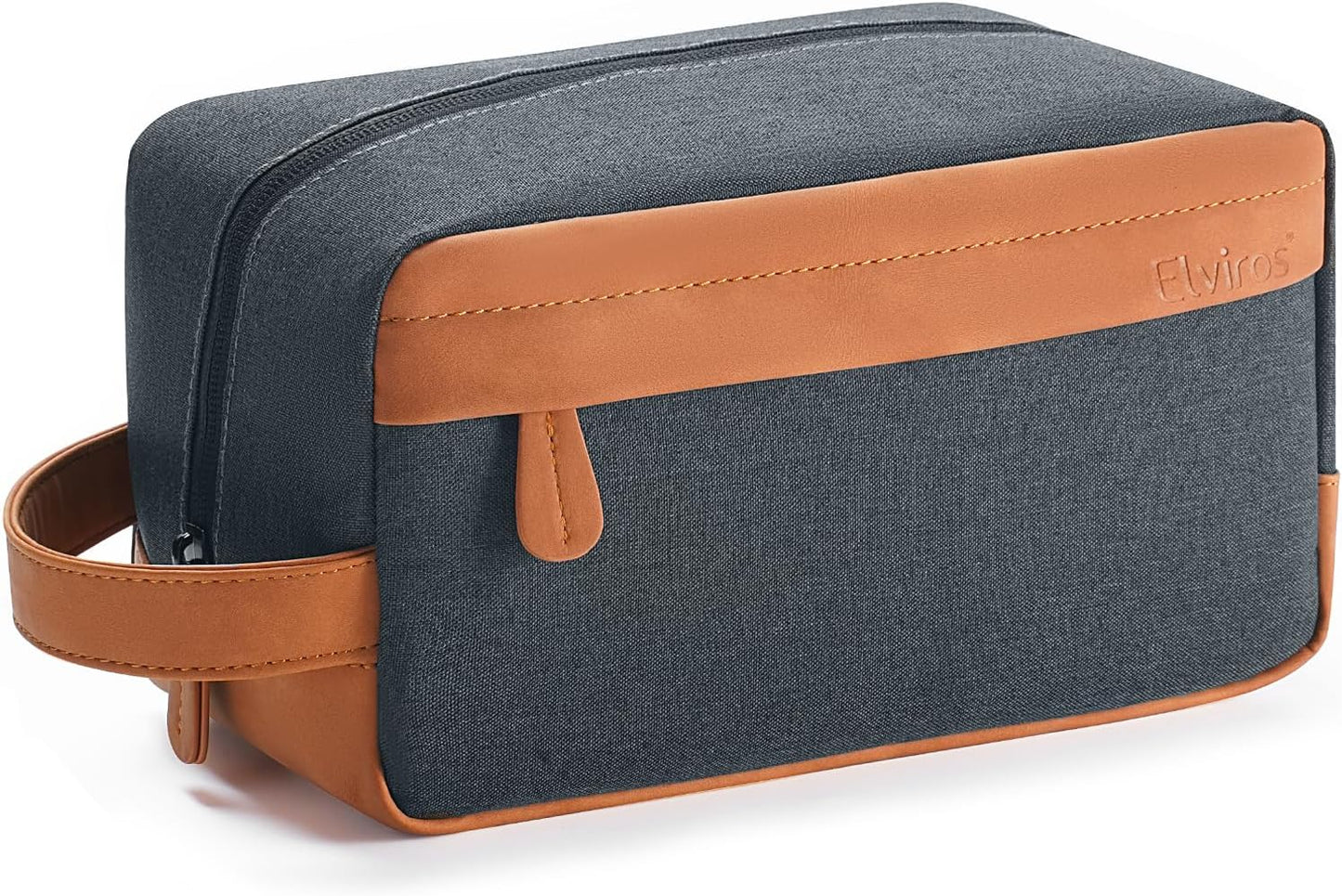 Elviros Travel Toiletry Bag for Men Hanging Dopp Kit Water Repellent PU Leather Shaving Bag with Large Capacity for Travel and Bathroom, Navy Blue