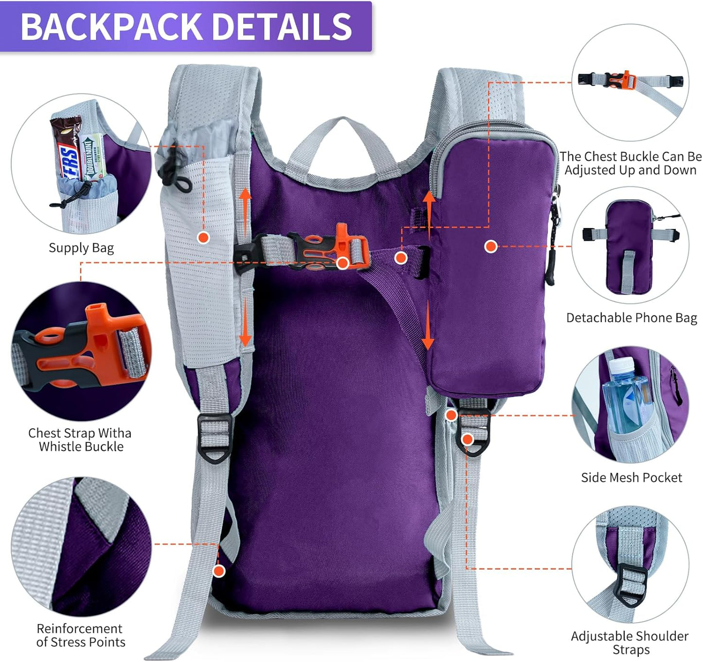Hiking Backpack 10L/15L Small Daypack Lightweight Packable Travel Foldable Water Resistan for Women Men (Deep Purple, 10L)
