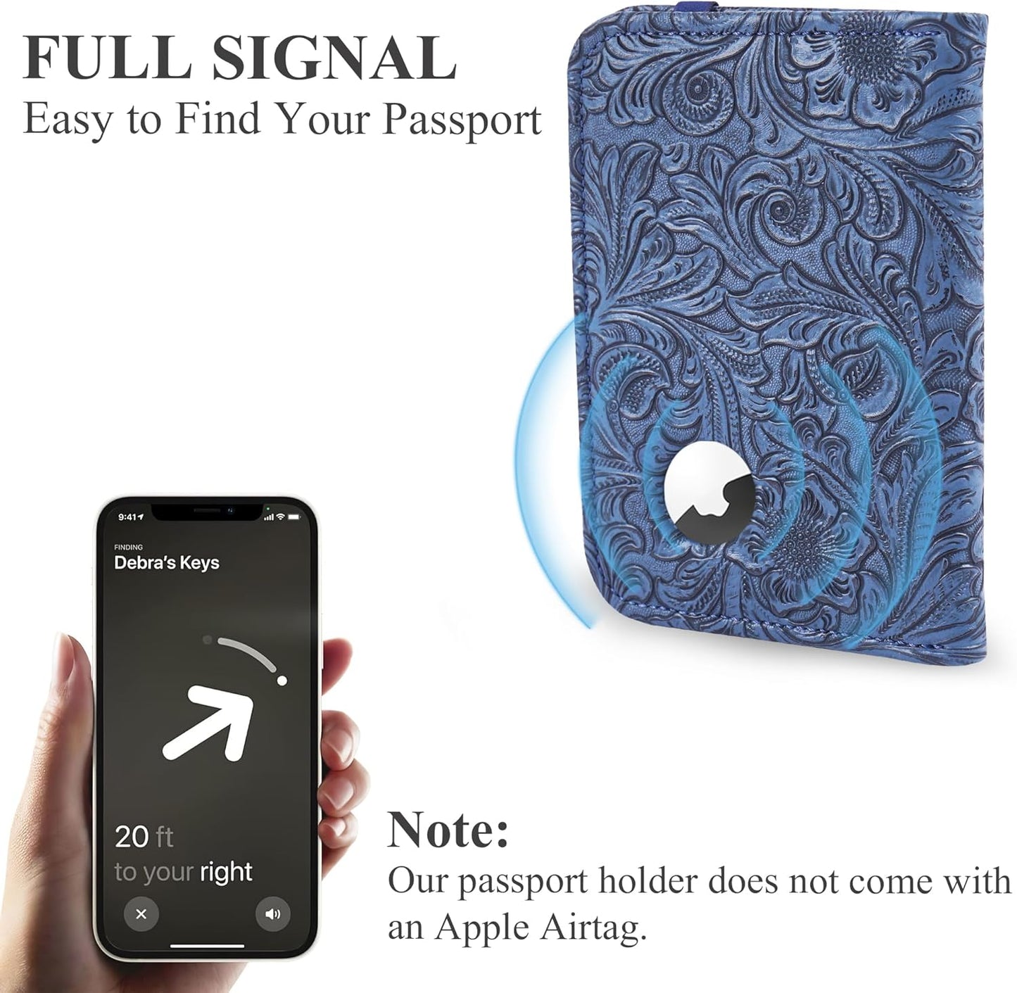 lizimandu Passport Holder with Airtag Slot, Airtag Passport Wallet for Men Women, Slim Leather Passport Holder Case Family for Travel Anti-Lost(1-Carved Blue)