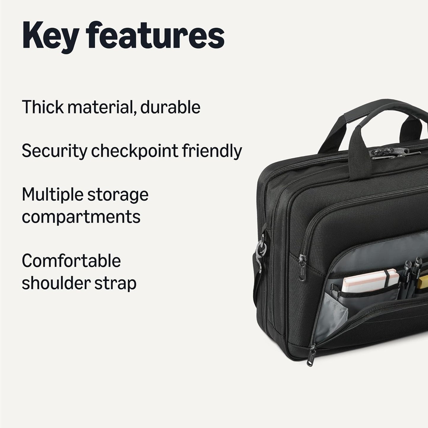 Amazon Essentials Check point friendly laptop Briefcase, 16 inch, Black