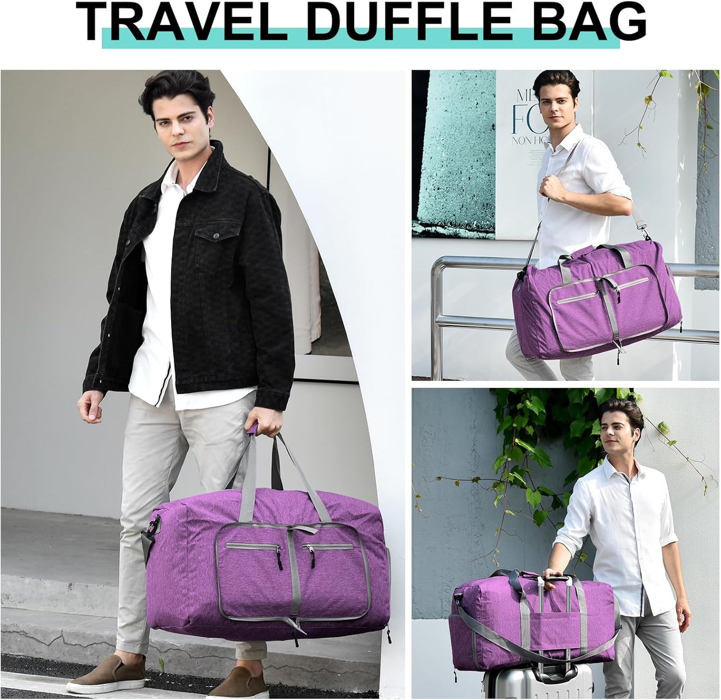 Dimayar 115L Travel Duffle Bag for Men Women - Foldable Duffel Bag with Shoes Compartment - Overnight Bags Waterproof & Tear Resistant(Purple)