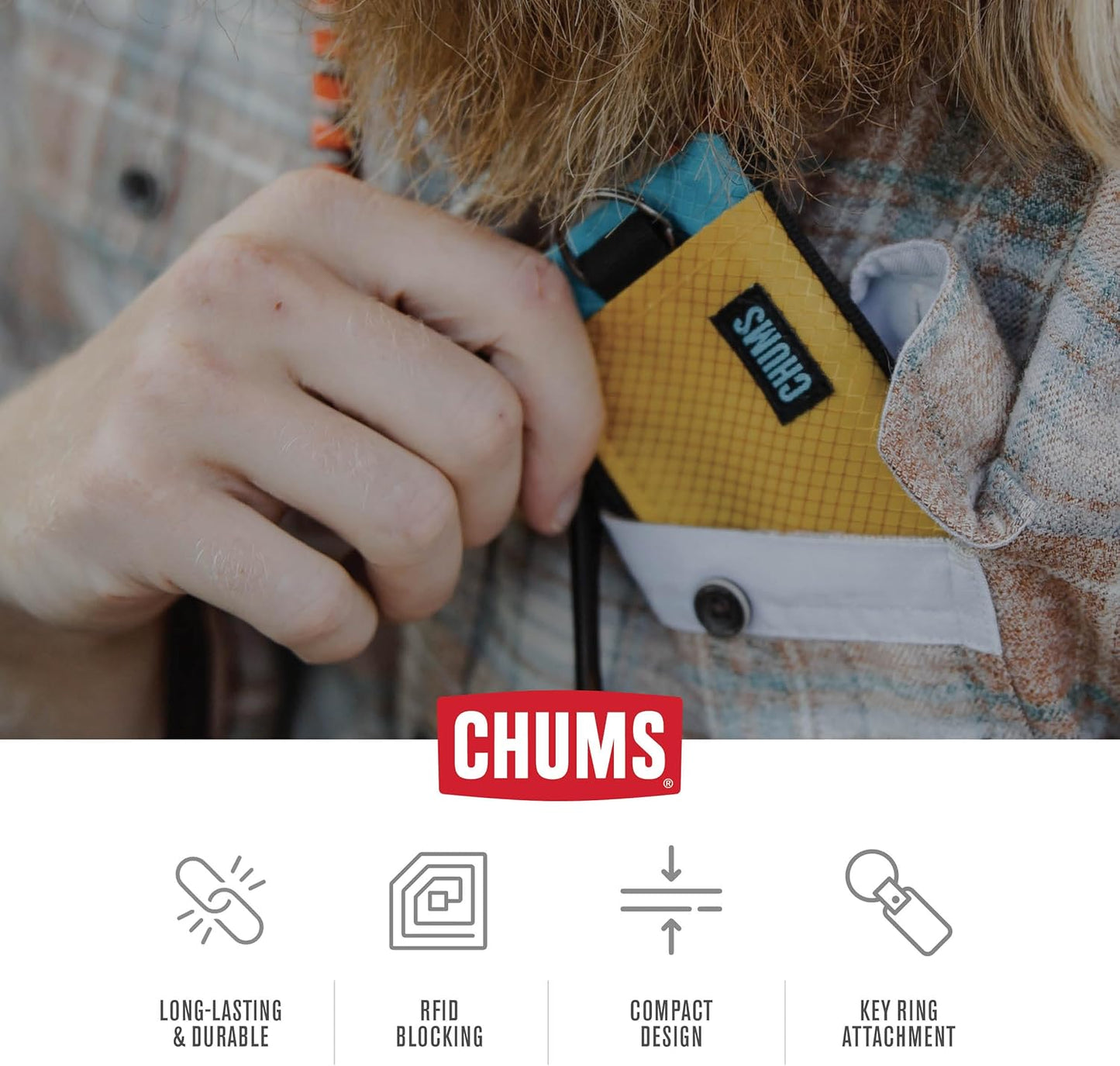 Chums Surfshorts Wallet - Lightweight Slim Wallet w/ RFID Blocking Card - Zippered, Minimalist Wallet w/Key Ring - Patterns