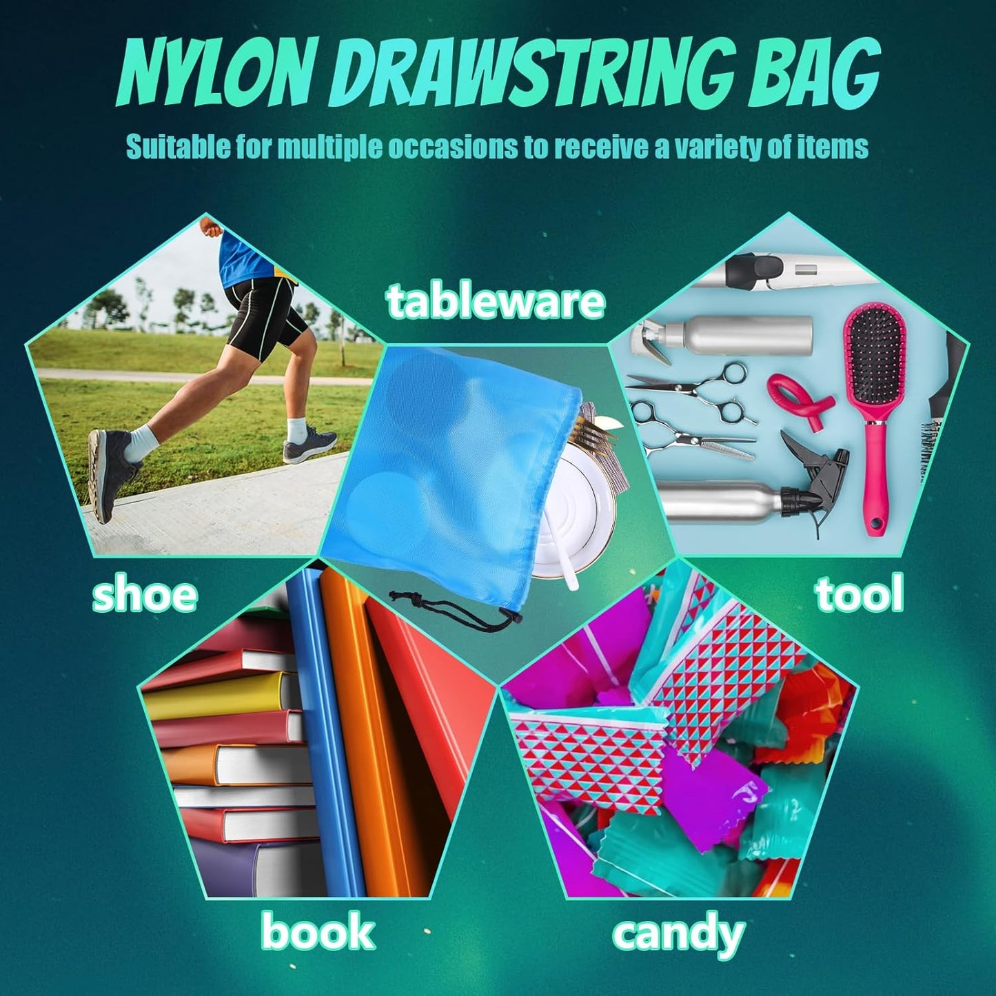 iMucci Upgrade Waterproof Drawstring Bag Sack Nylon Bag Ditty Bag for Gym Traveling, Hiking, Yoga, Shopping