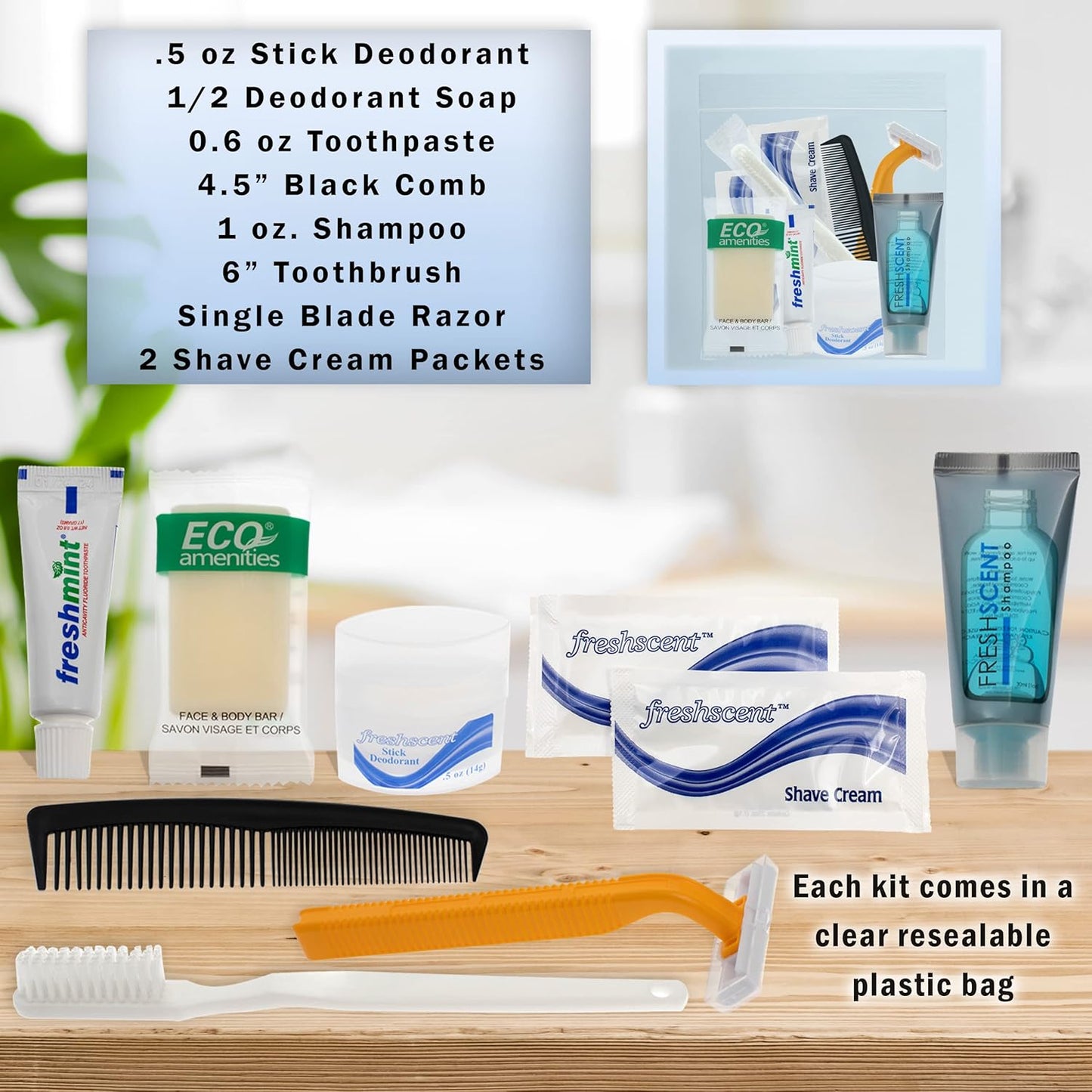 Moda West 96 Kits - Bulk Case of Wholesale Deluxe Toiletries for Men, Women, Travel, Charity, Homeless Shelters, 96 Disposable Hygiene Kits, Perfect for Hotels, Emergency Prep, and Donations