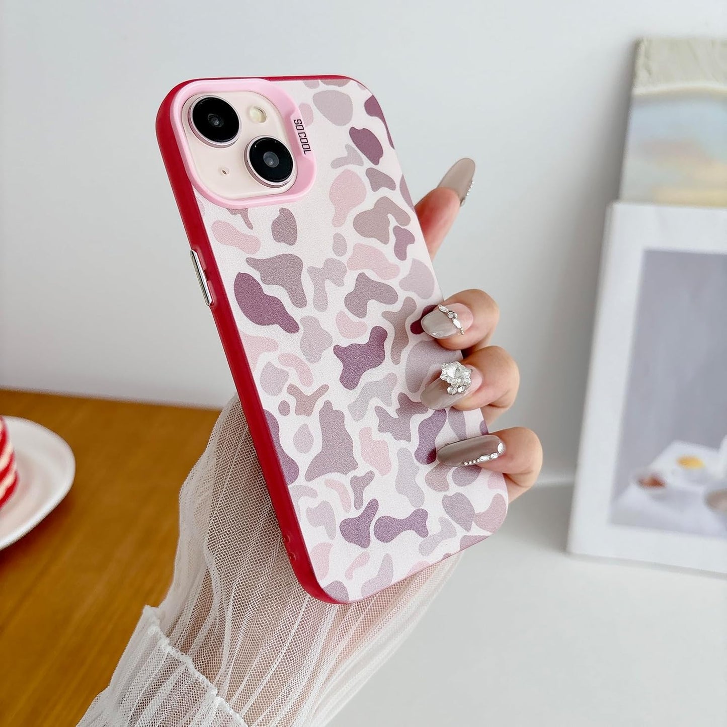 for iPhone 15 Case, Vintage Camo Pattern Design for Men Boys Teens, Cool Camouflage Shockproof Protective Cover for Girls Women - Pink