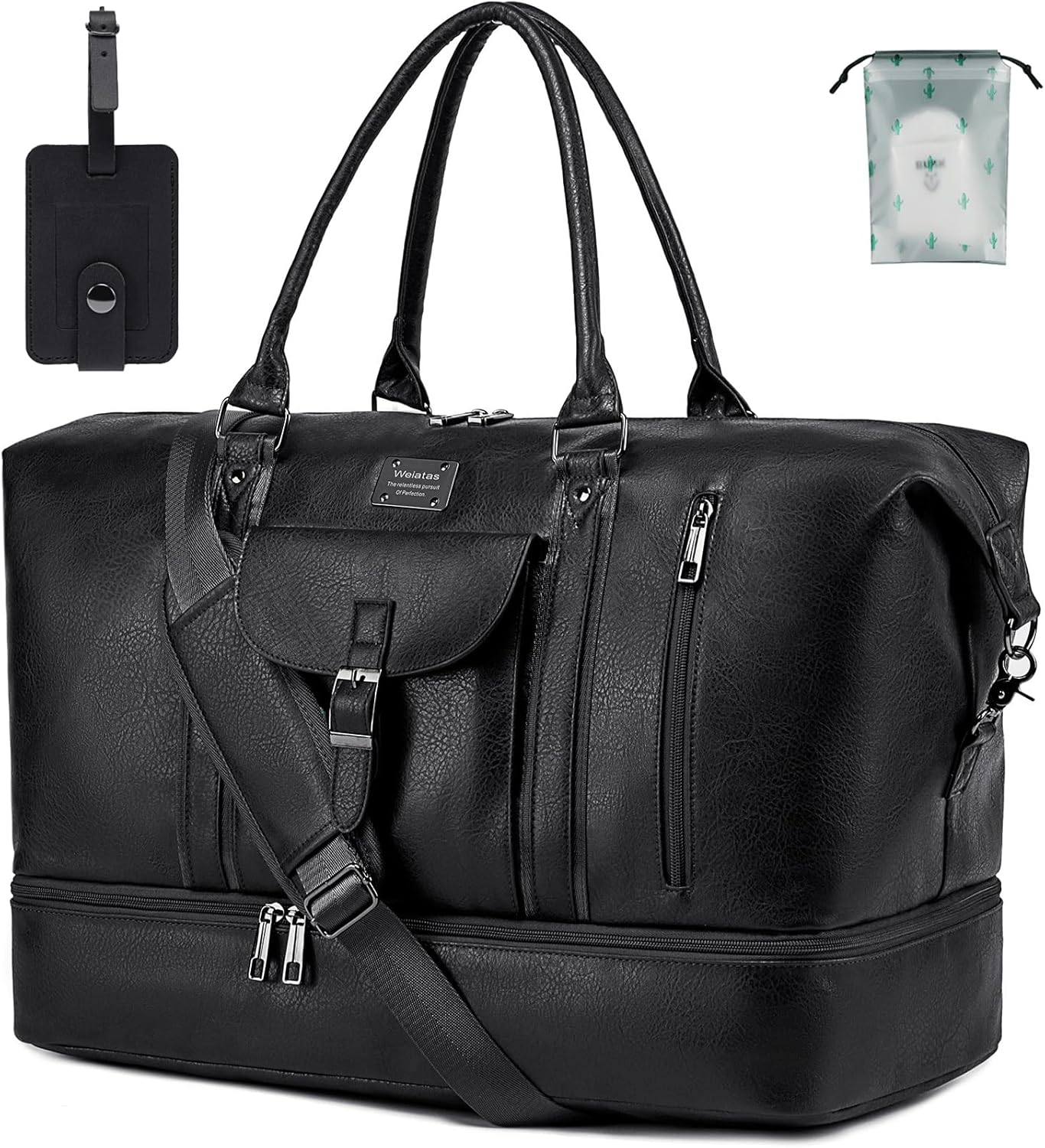 weiatas Faux Leather Travel Duffel Bag for Women Men, Large Weekender Overnight Bag with Shoes
