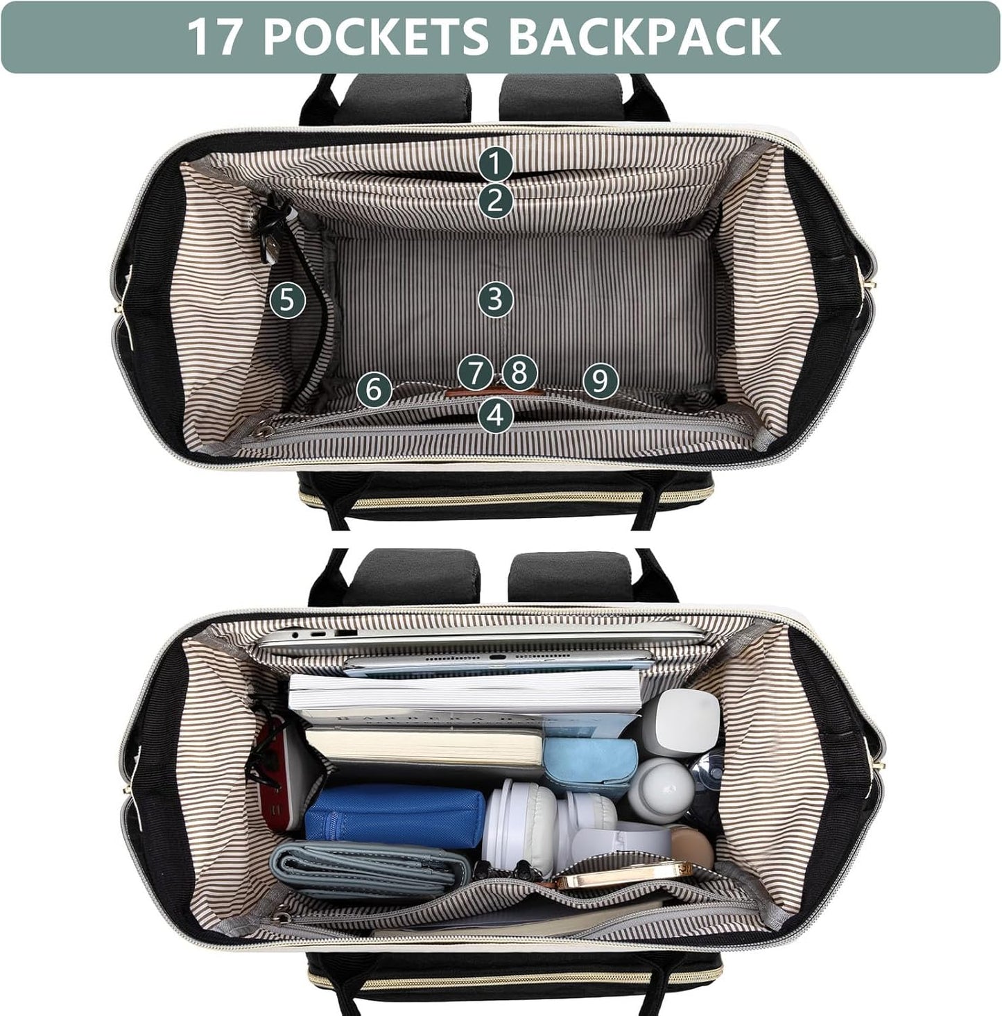 Laptop Backpack for Womem Work Bags: 15.6 Inch Travel BackPacks With USB Charging Port Durable Back Pack Anti Theft Fashion College BookBag Purse Bussiness Daypack for Nurse Teacher Light Blue Black