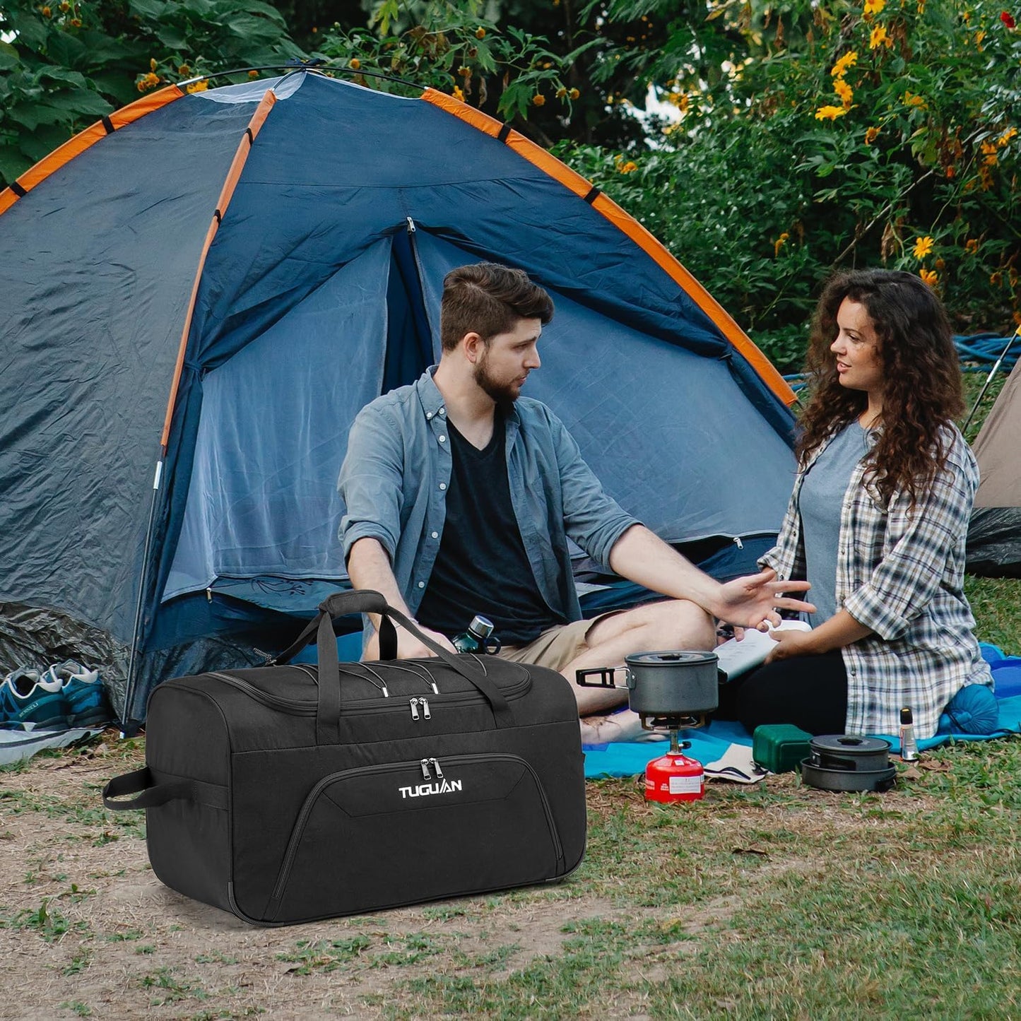 TUGUAN Extra Large Duffle Bag with Wheels Foldable 110L XL Heavy Duty Rolling Travel Duffel Bag 28 inch Collapsible Carry on Luggage for Men Women Traveling Camping, Black
