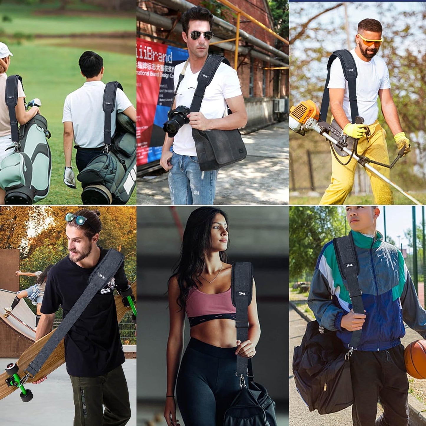 ZINZ 60" Universal Bag Strap with Ultra-thick Fixed Breathable Pad, Adjustable Heavy-duty Shoulder Strap for Laptop, Crossbody, Luggage, Gym, Camera Bag and More - D01G01