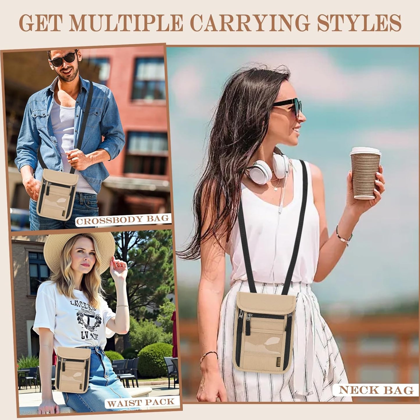 Passport Holder for Travel, Neck Pouch Travel Wallet With RFID Blocking, Waterproof Lightweight