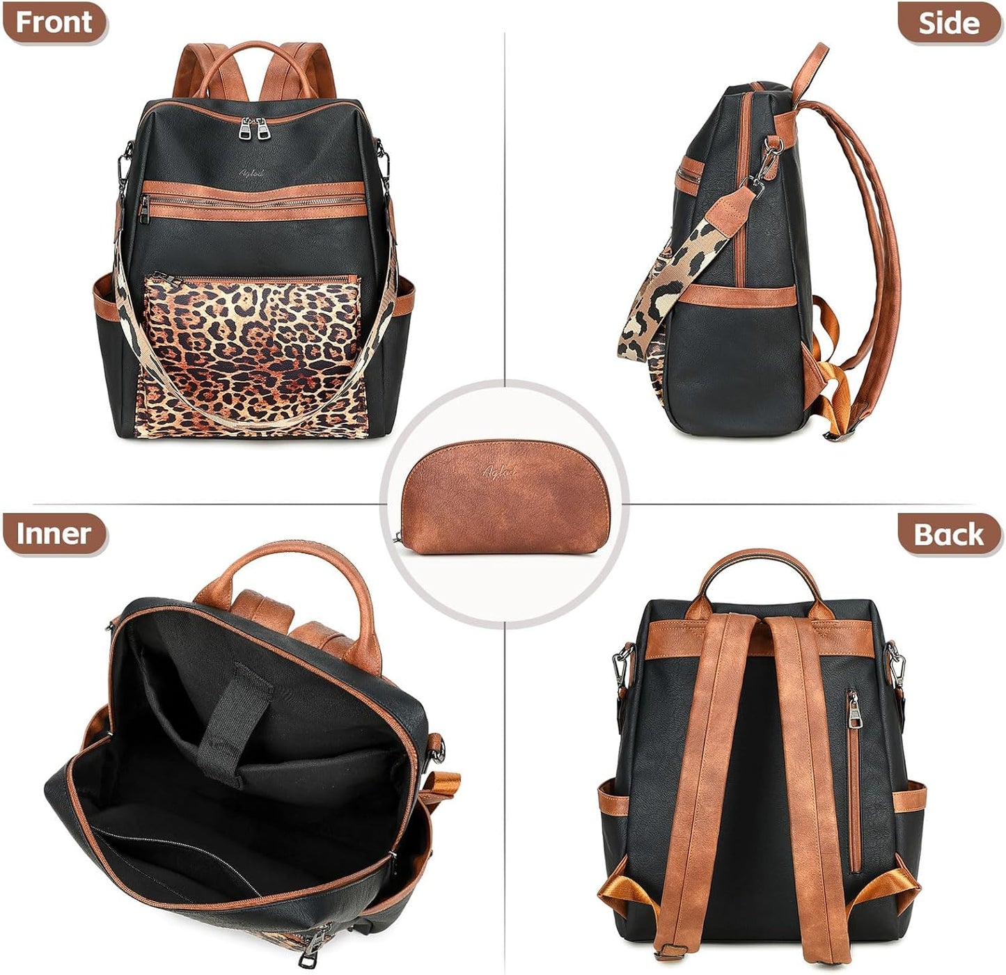 Vegan Leather Laptop Backpack for Women 15.6 Inch Work Backpack Purse for Travel College