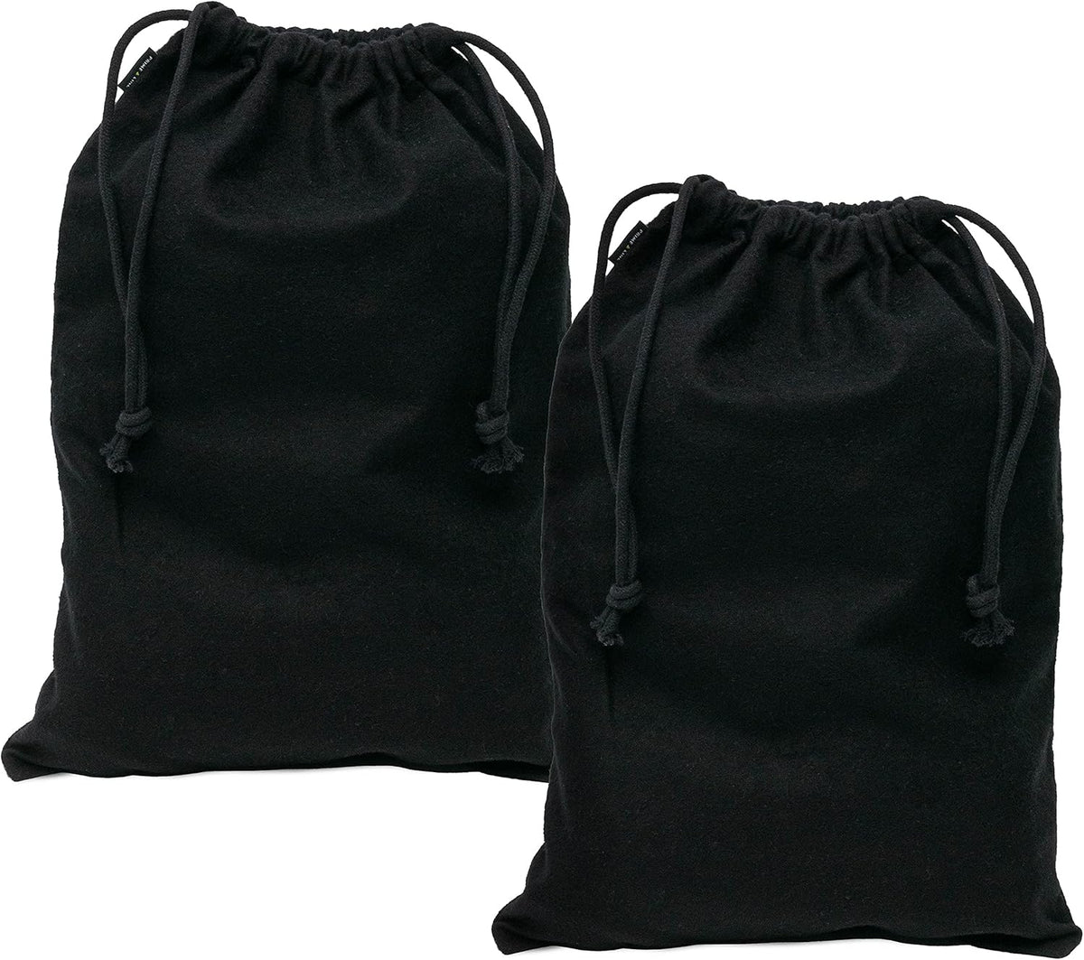 ZENPAC Shoe Bags for Storage, Black Duster Flannel Drawstring Pouch, Washable Breathable Cotton